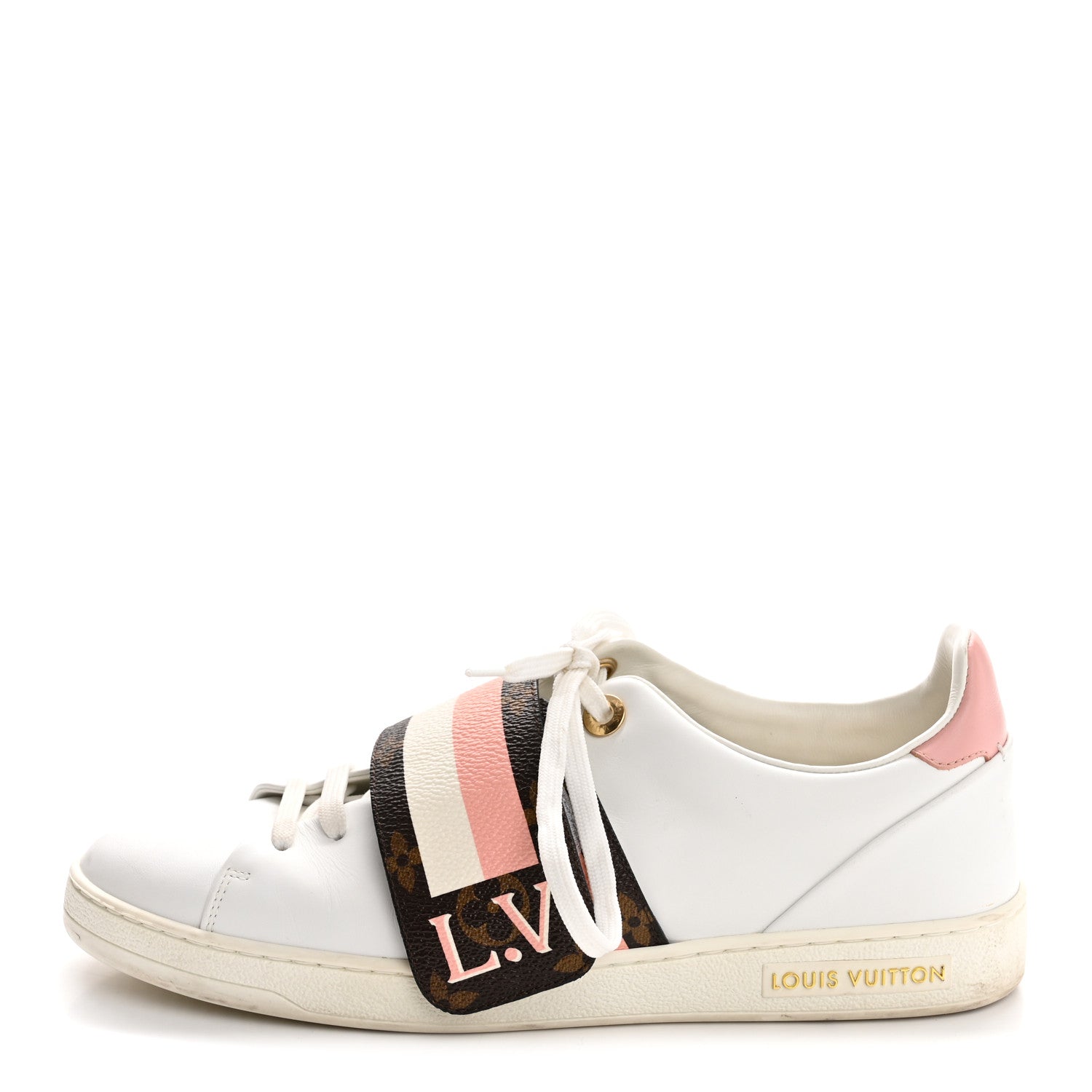 Calfskin Monogram Striped Frontrow Sneakers 38.5 White