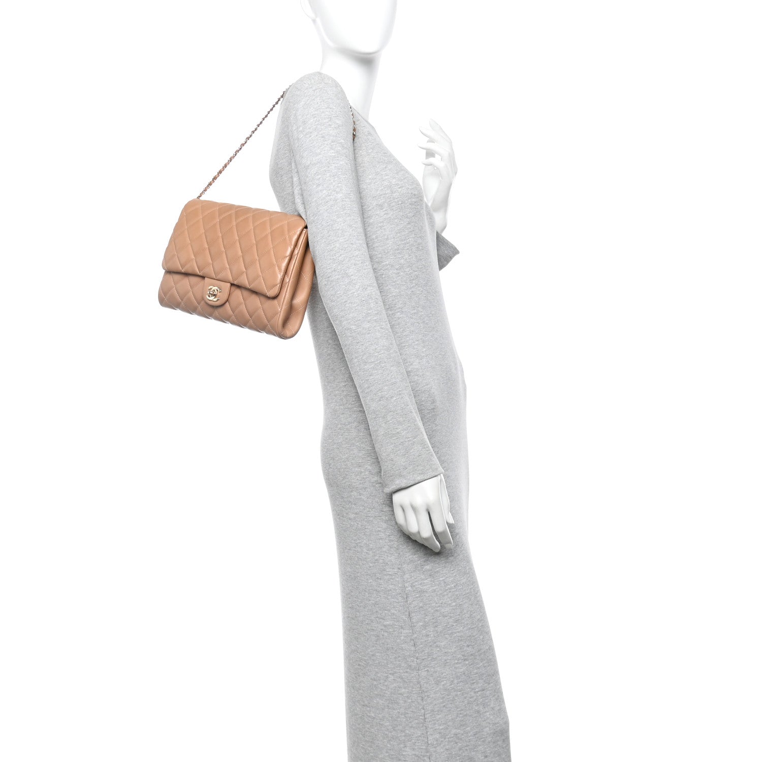 Lambskin Quilted Clutch with Chain Flap Beige Fonce