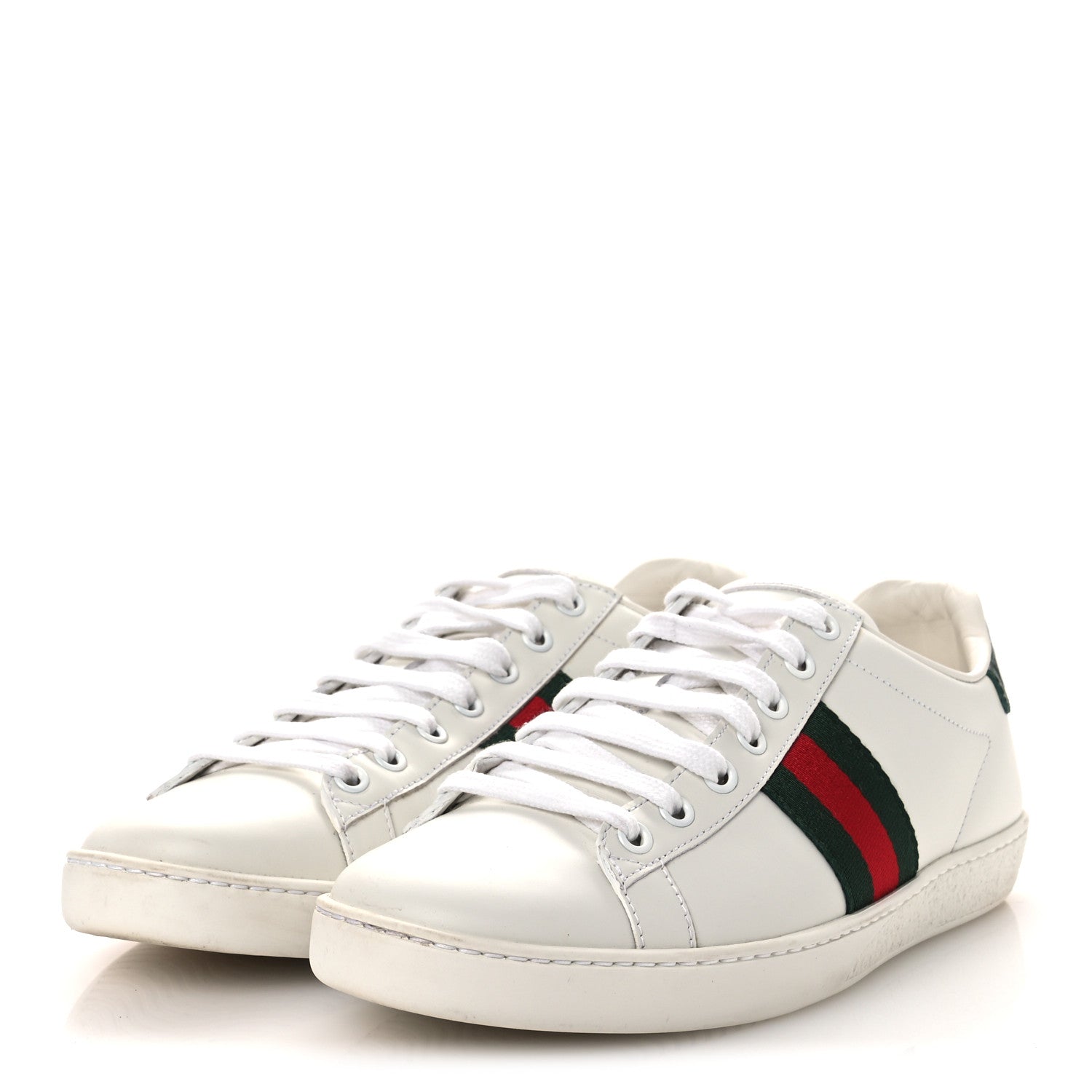 Calfskin Crocodile Web Womens Ace Sneakers 39 White Green