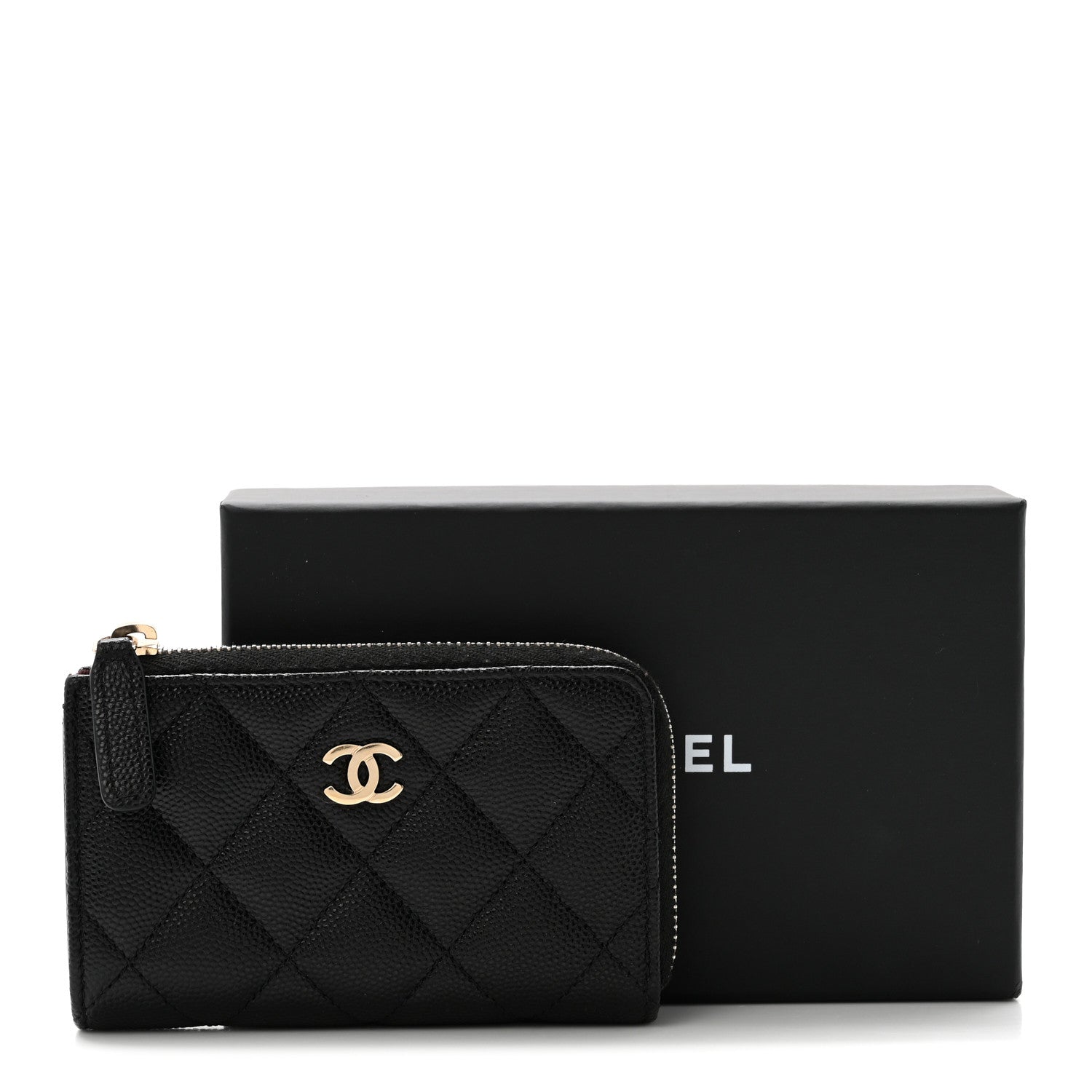 Caviar Quilted Zipped Key Holder Case Black