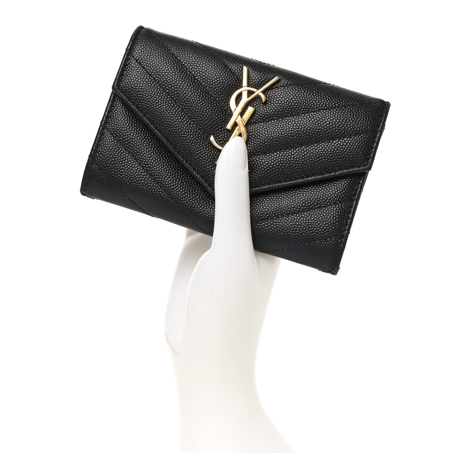 Grain De Poudre Matelasse Chevron Small Monogram Envelope Wallet Black