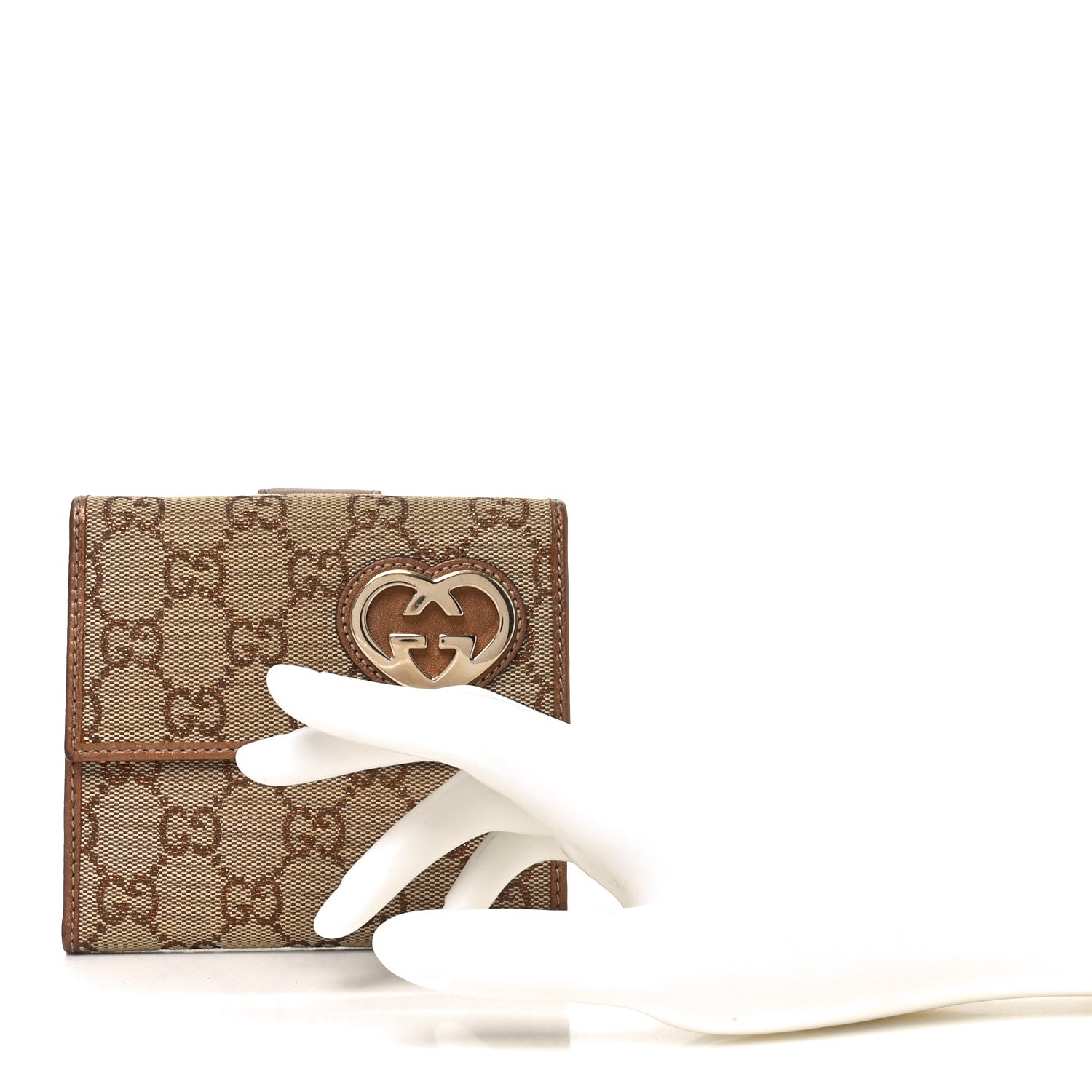 Metallic Calfskin Monogram Lovely Heart French Flap Wallet Bronze