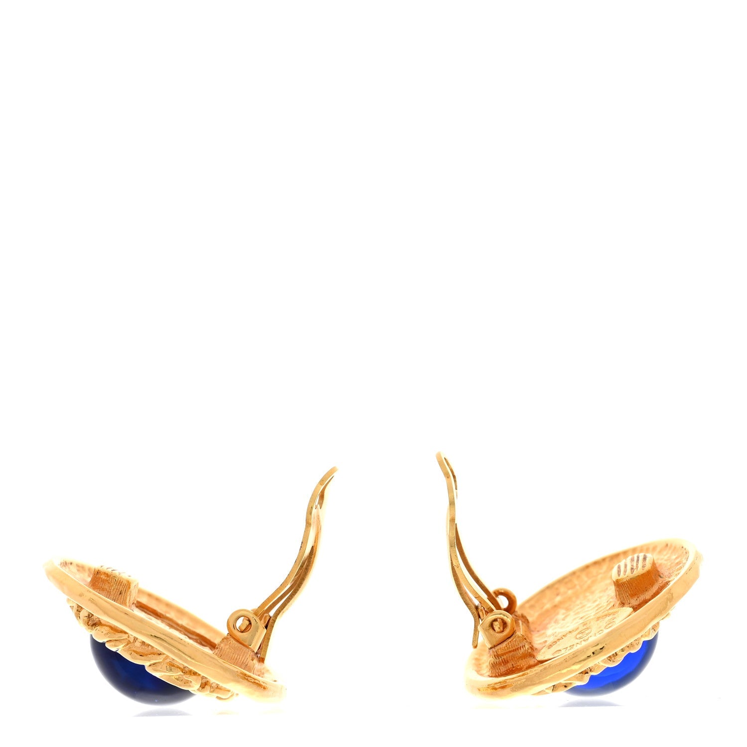 Poured Glass Gripoix Clip On Earrings Gold Blue