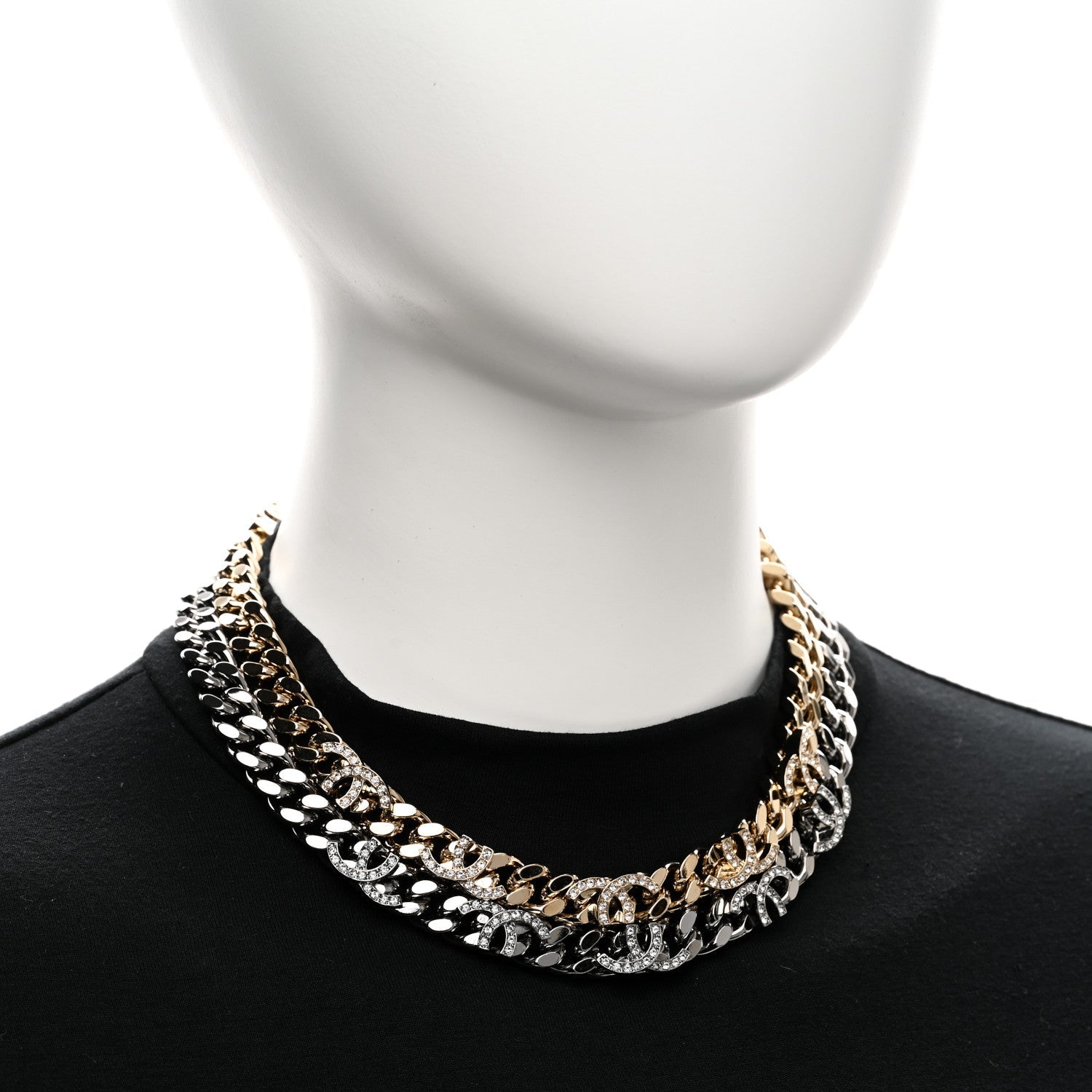 Crystal Chain CC Link Choker Gold Ruthenium