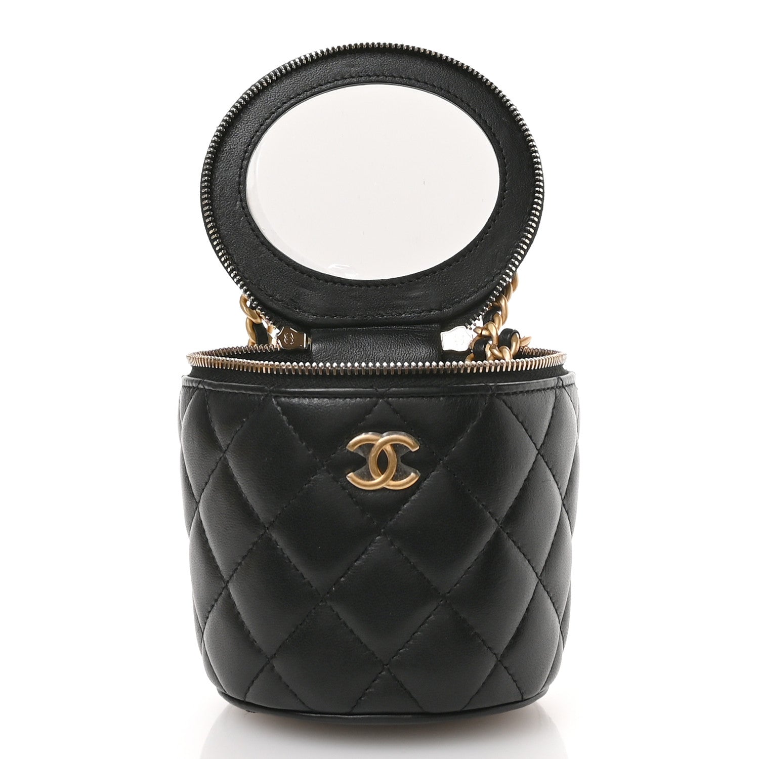 Lambskin Quilted Afternoon Tea Top Handle Vanity Case With Chain Black