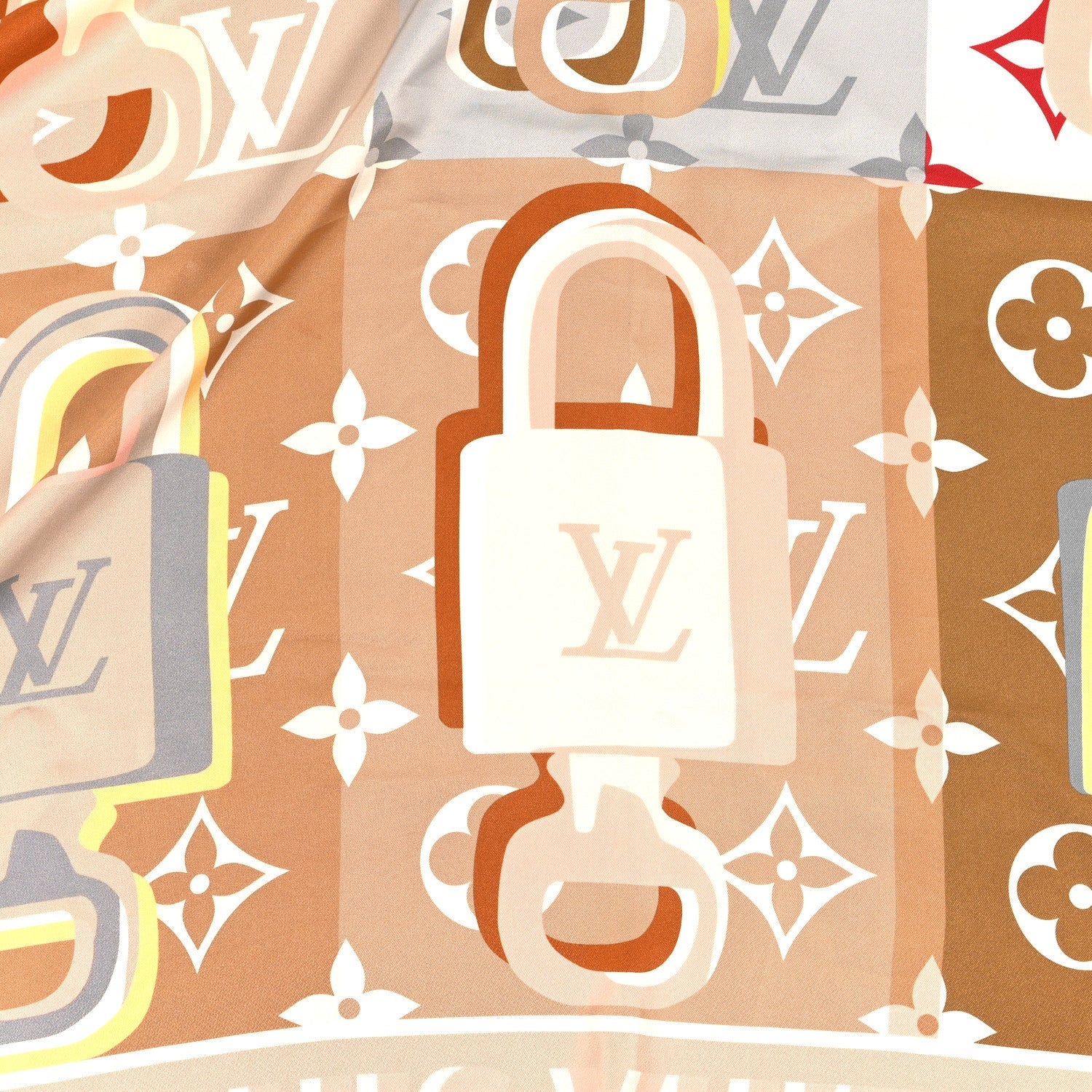 Silk LV Unlocked Square 90 Scarf Beige