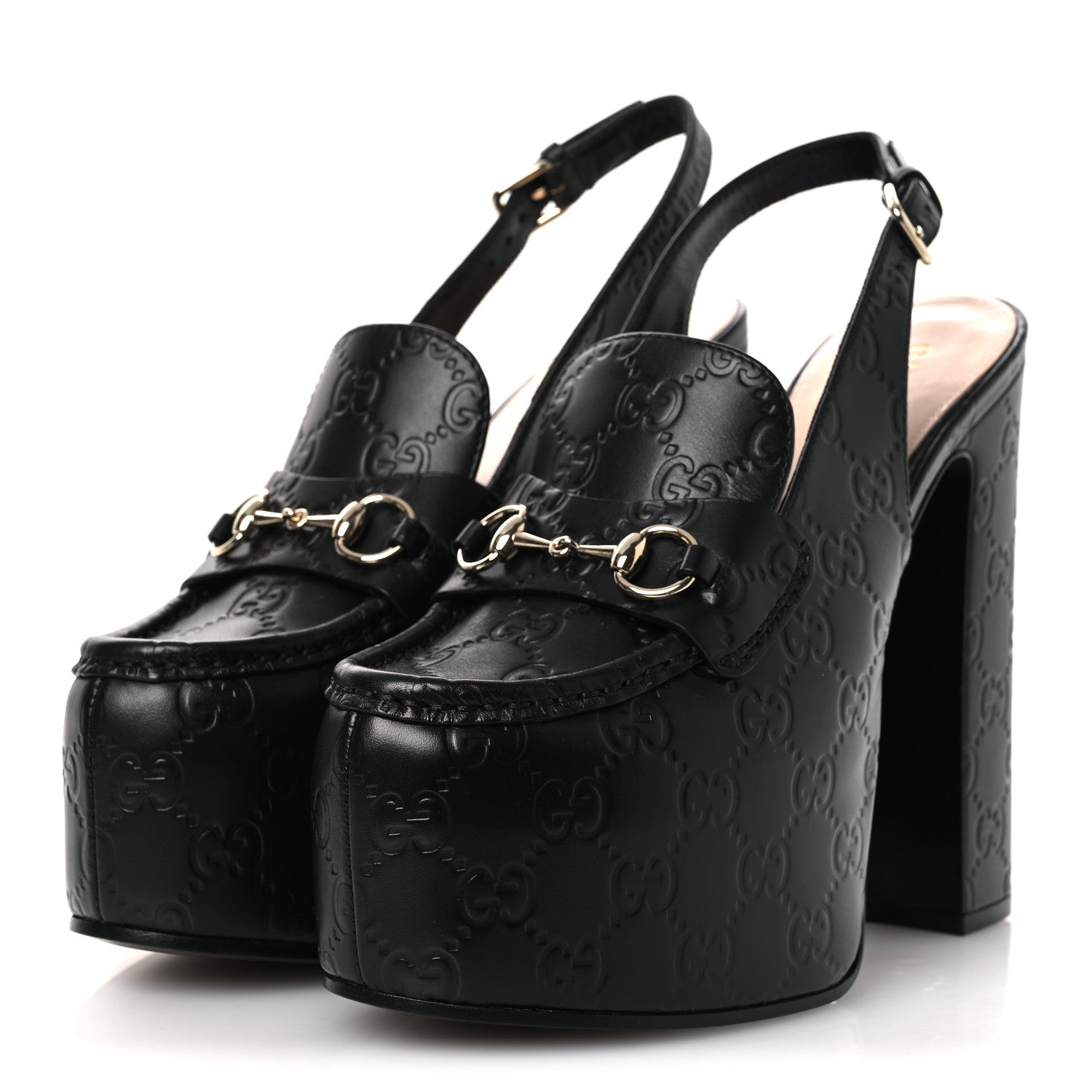 Guccissima Horsebit Platform 70/160mm Slingback Mules 38.5 Black
