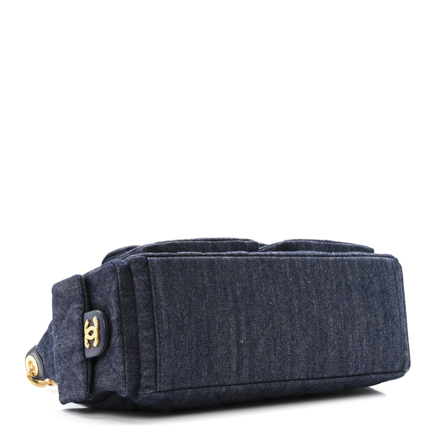 Washed Denim Quilted Maxi Trendy Pockets Hobo Dark Blue