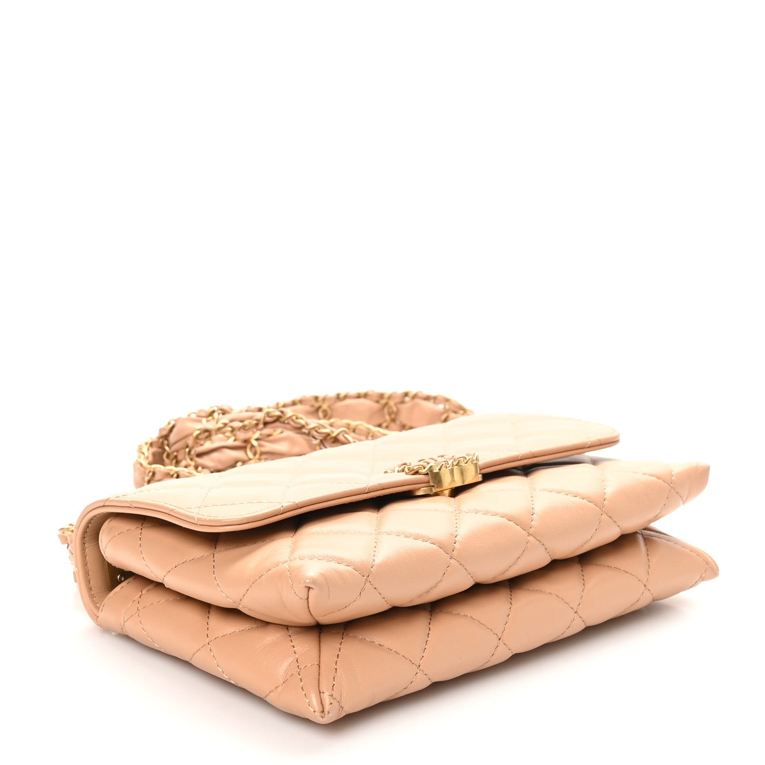 Crumpled Calfskin Quilted Coco First Flap Beige