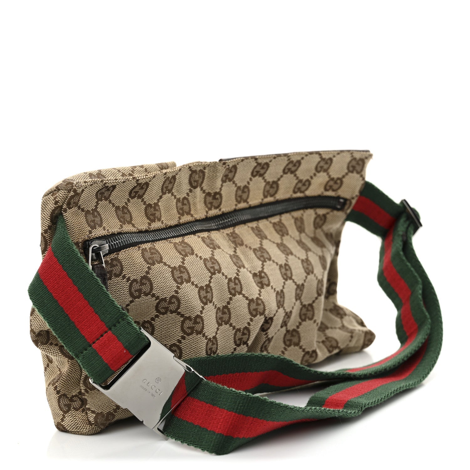 GG Monogram Web Double Pocket Belt Bag Dark Brown