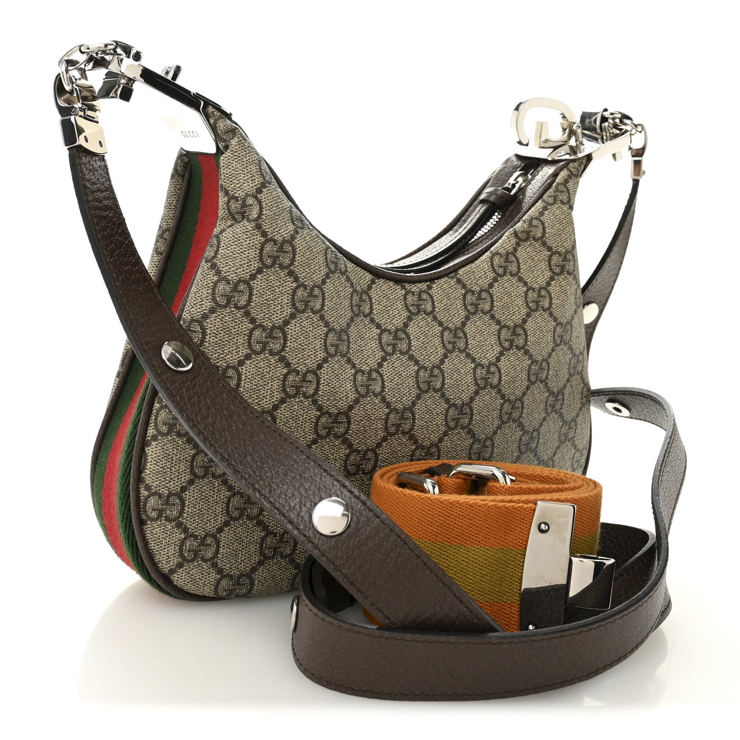 GG Supreme Monogram Textured Calfskin Web Small Attache Shoulder Bag Beige Ebony New Acero