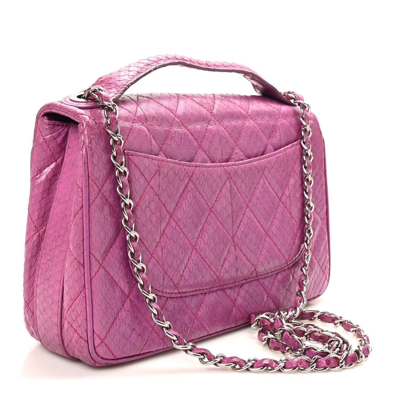 Elaphe Snakeskin Quilted Medium Easy Carry Flap Purple