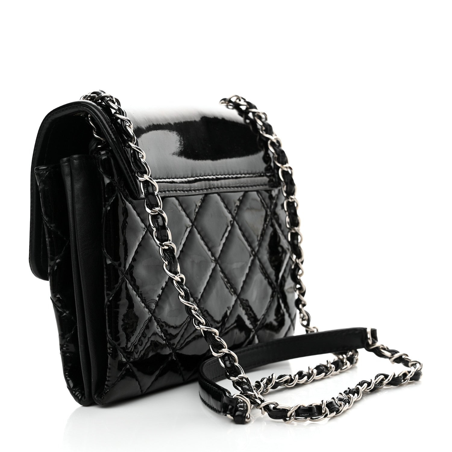 Patent Quilted Hamptons Flap Bag Black