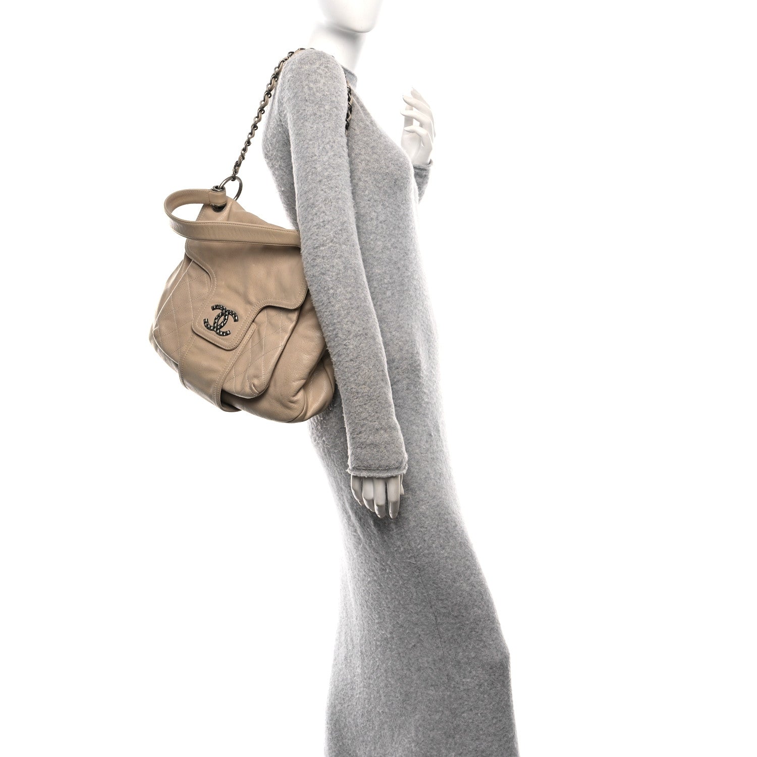 Glazed Caviar Coco Rider Flap Hobo Beige