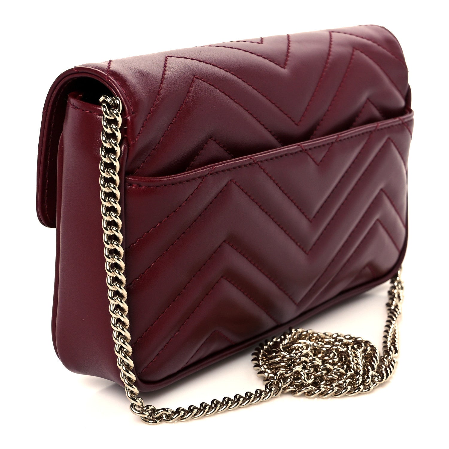Calfskin Matelasse Mini GG Marmont Shoulder Bag With Card Holder Rosso Ancora