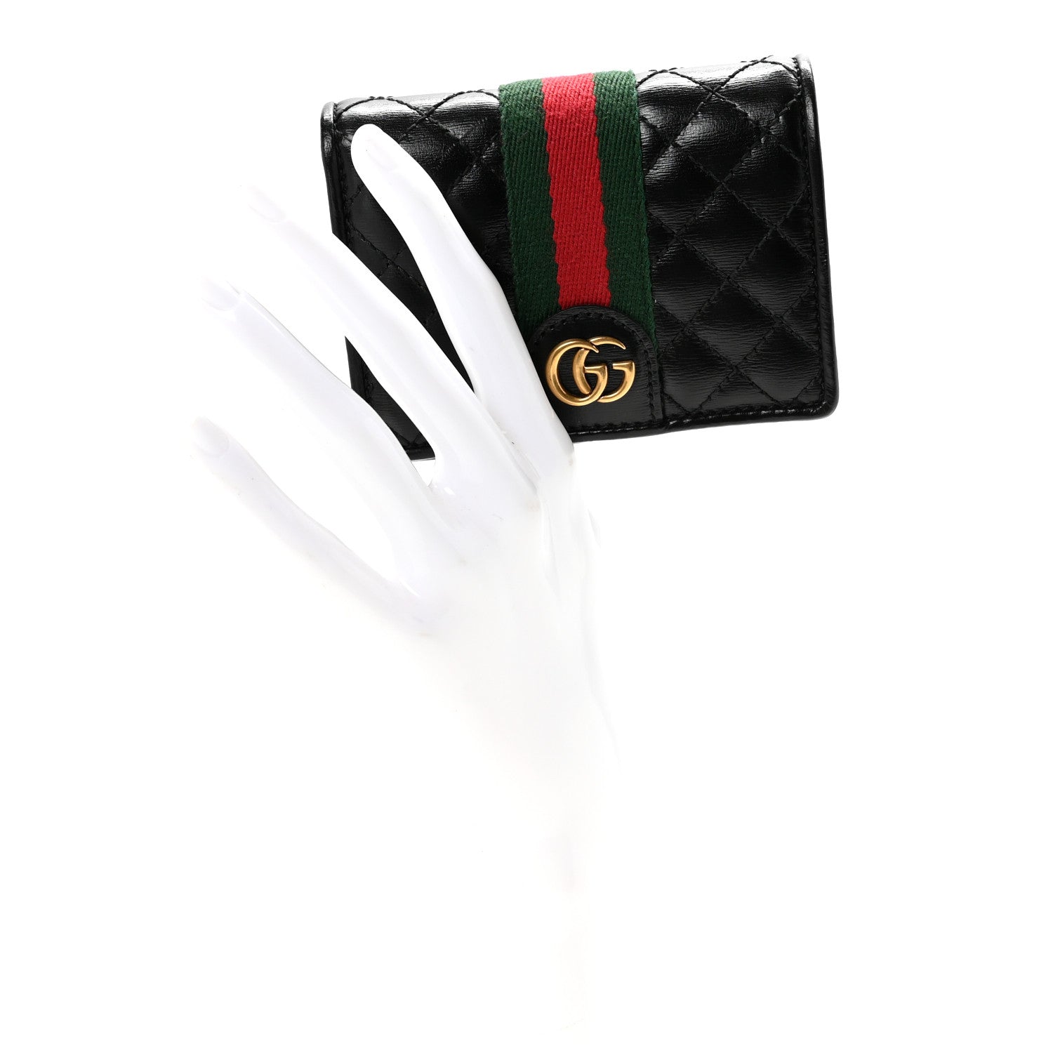 Calfskin Web Trapuntata GG Marmont Card Case Wallet Black