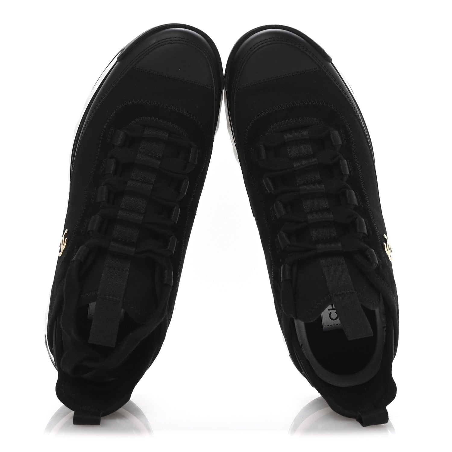 Velvet Calfskin Mixed Fibers CC Sneakers 37.5 Black