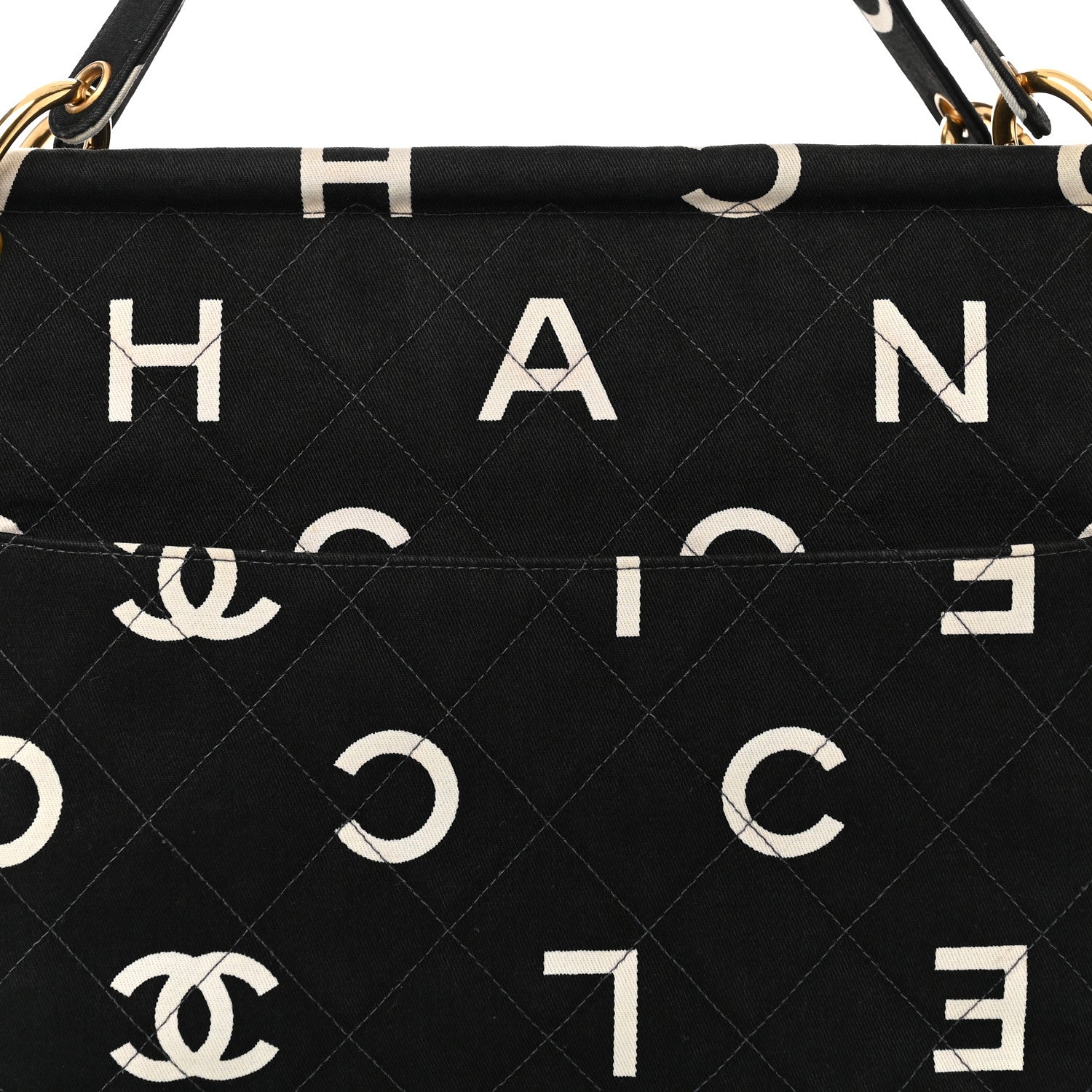 Canvas Printed Quilted Logo Tote Black White