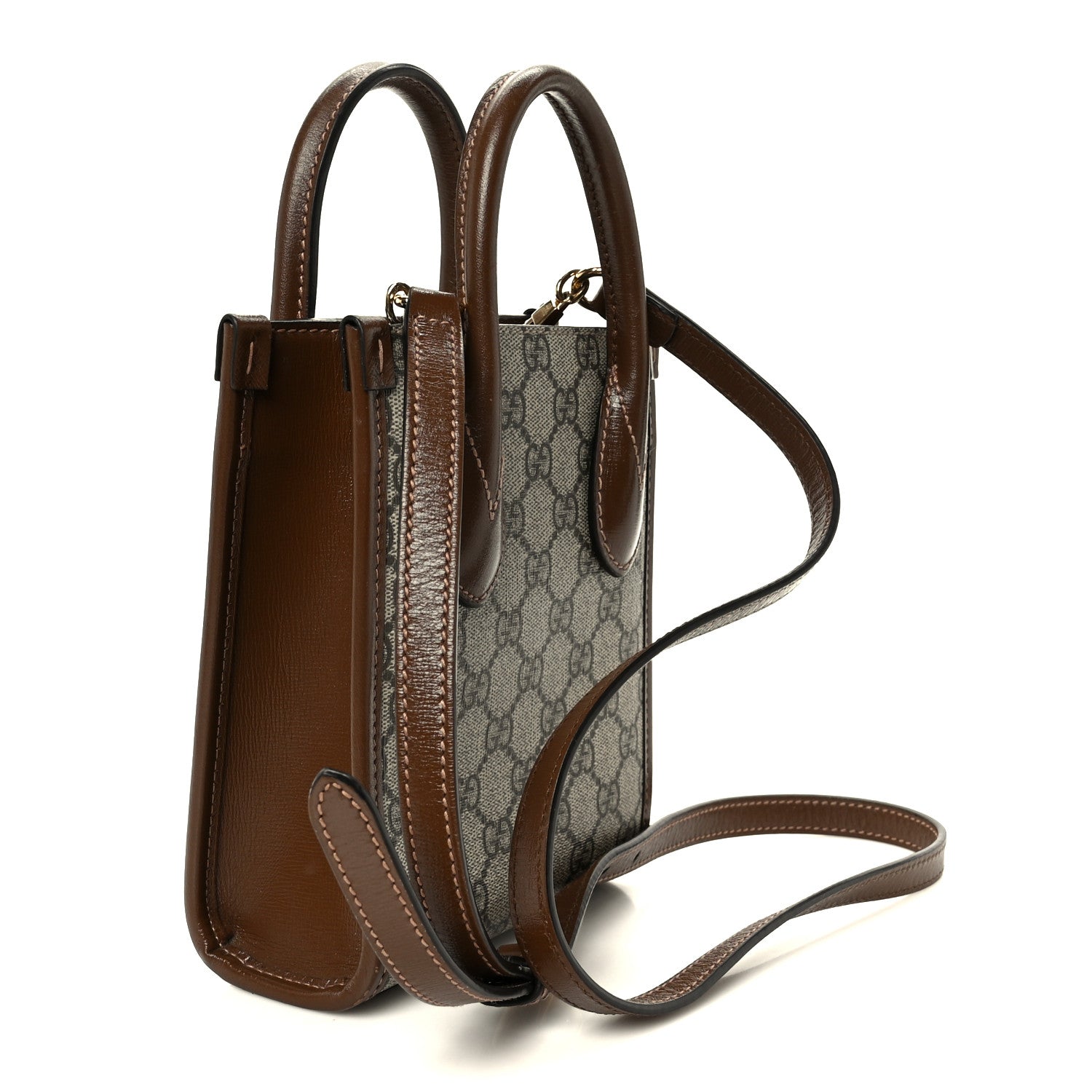 GG Supreme Monogram Azalea Calfskin Mini Retro Interlocking G Tote Bag Beige Ebony Brown Sugar