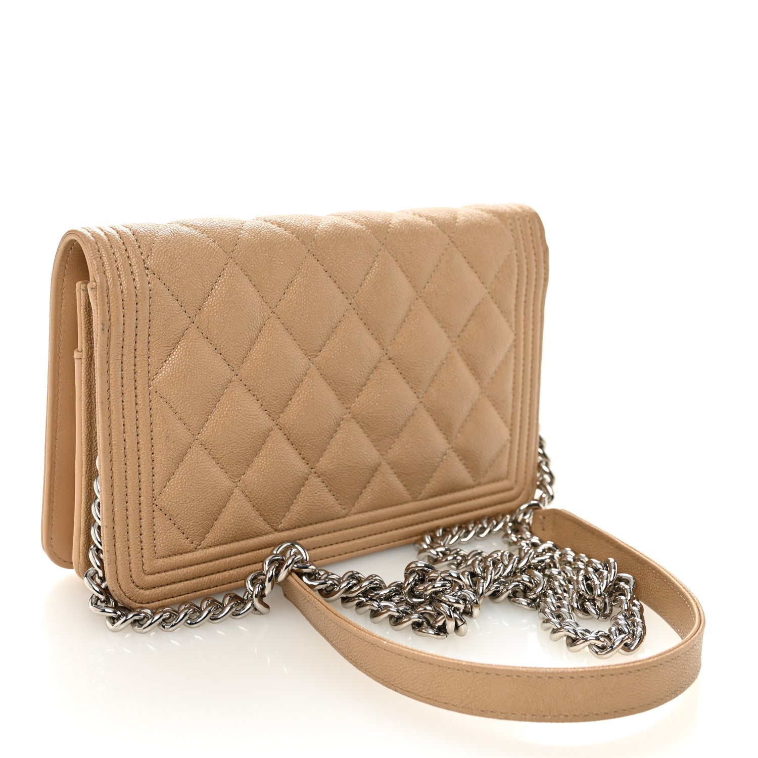Caviar Quilted Boy Wallet On Chain WOC Dark Beige