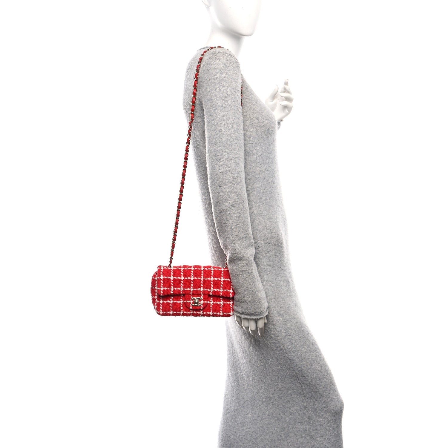 Tweed Quilted Mini Rectangular Flap White Red