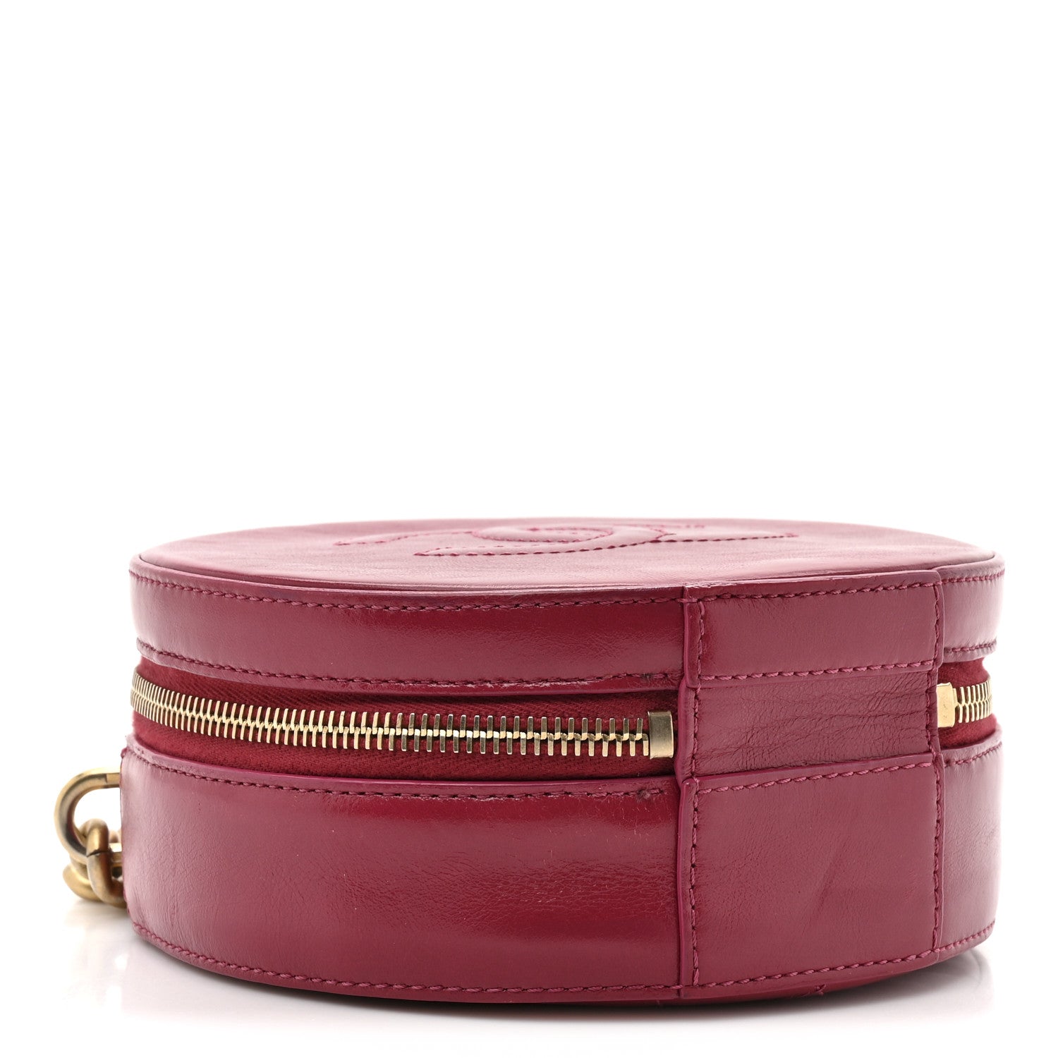 Glazed Calfskin Round As Earth Evening Bag Rouge