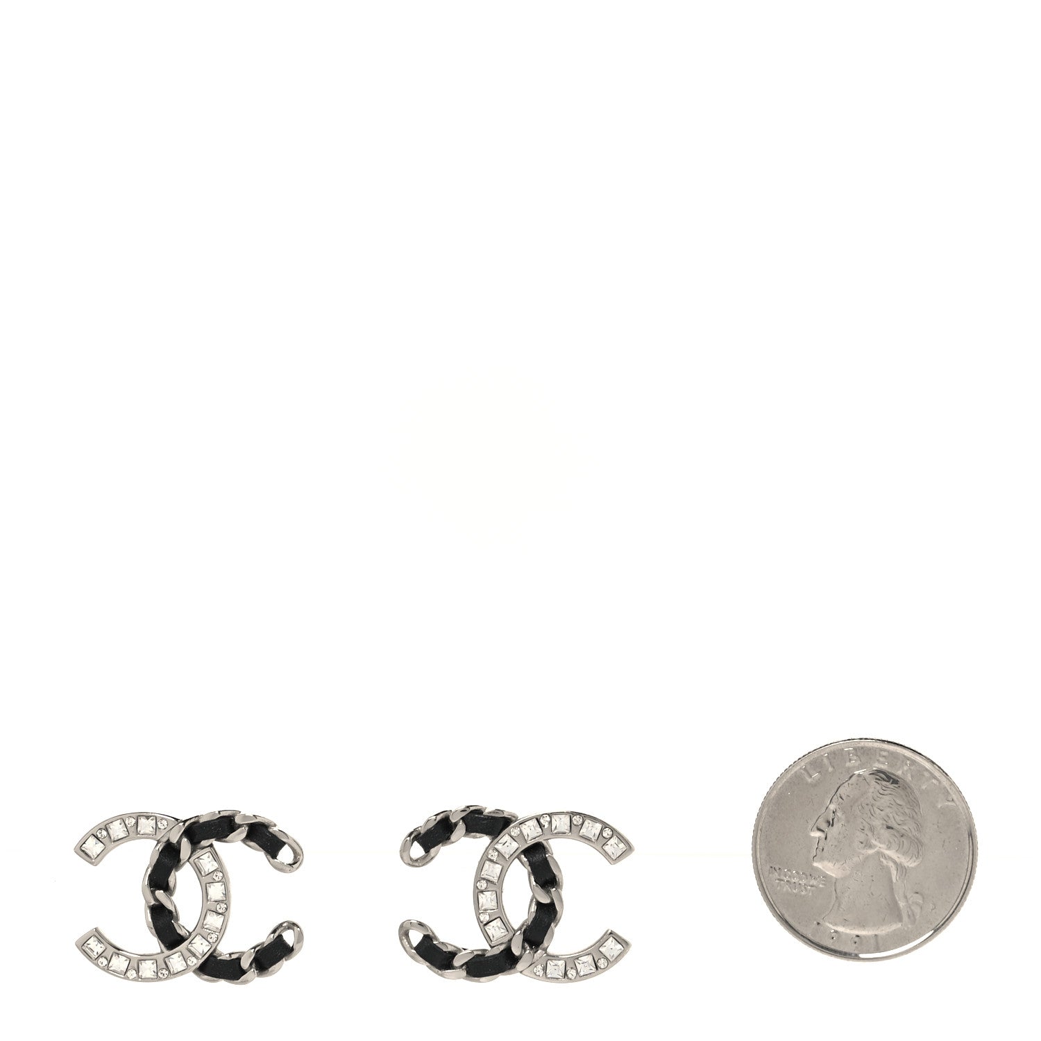 Crystal Baguette Lambskin Chain CC Vintage Allure Stud Earrings Black Silver