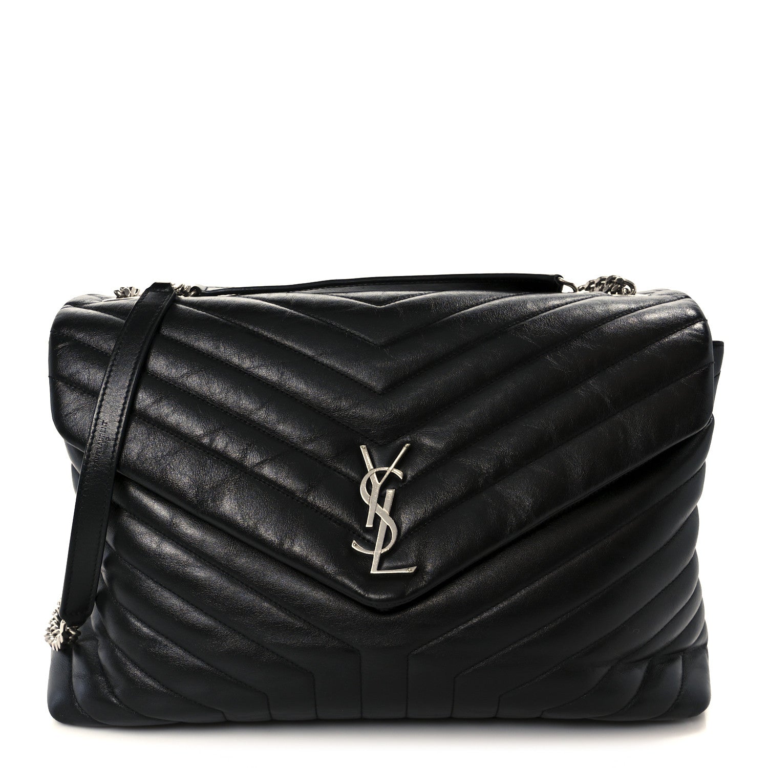 Calfskin Y Quilted Monogram Large Loulou Chain Satchel Black