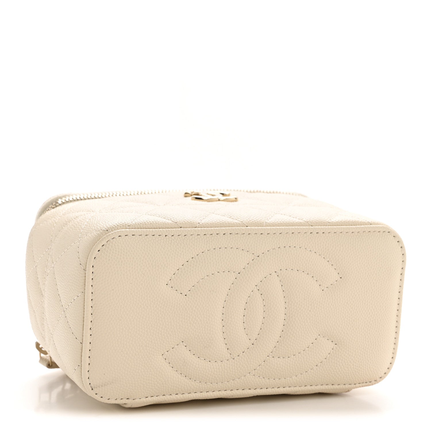 Caviar Quilted Trendy Handle Mini Vanity Ecru