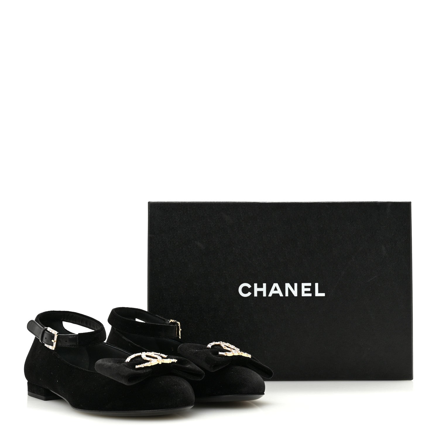 Velvet Strass CC Bow Mary Jane Flats 36 Black