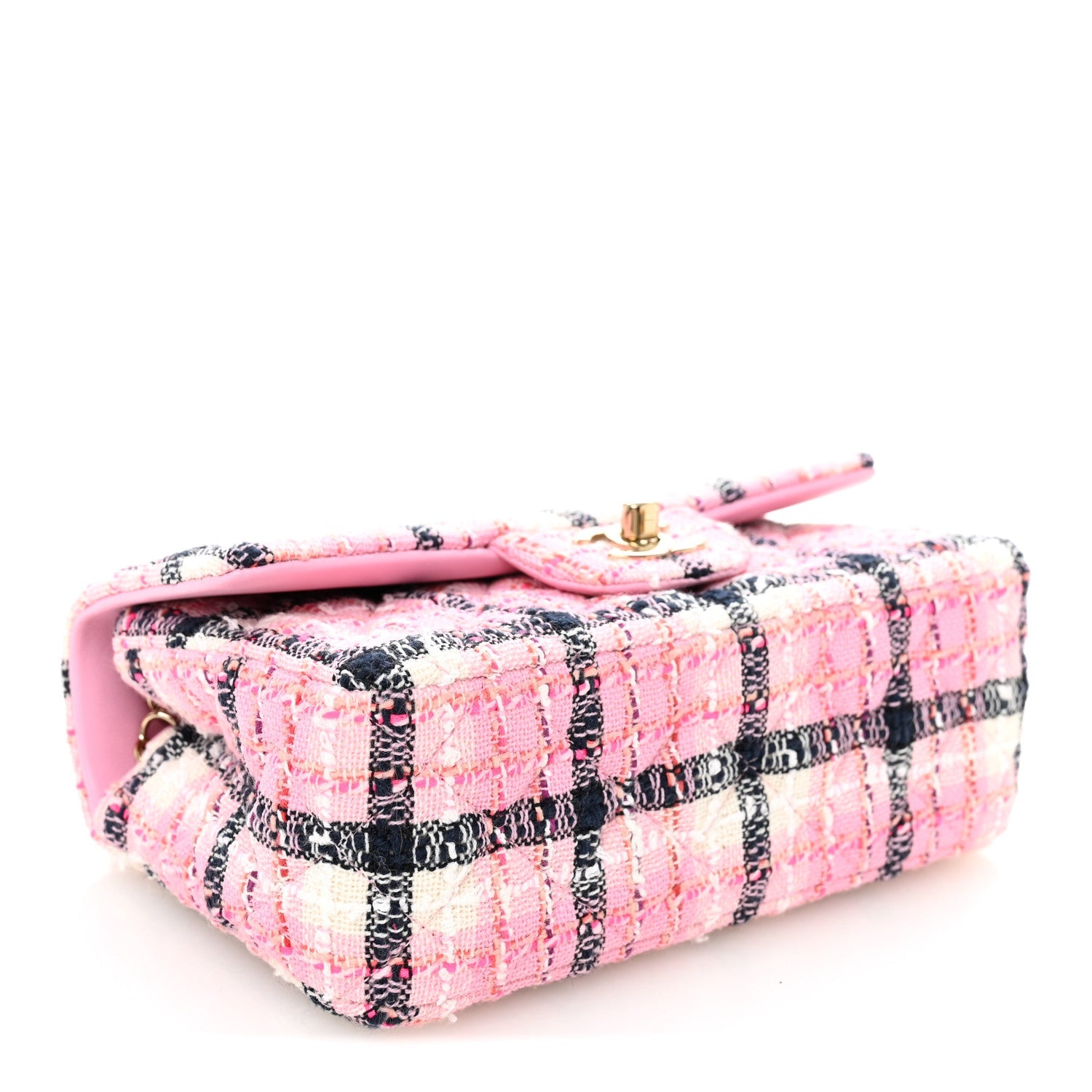 Metallic Tweed Quilted Mini Rectangular Flap Pink Navy White