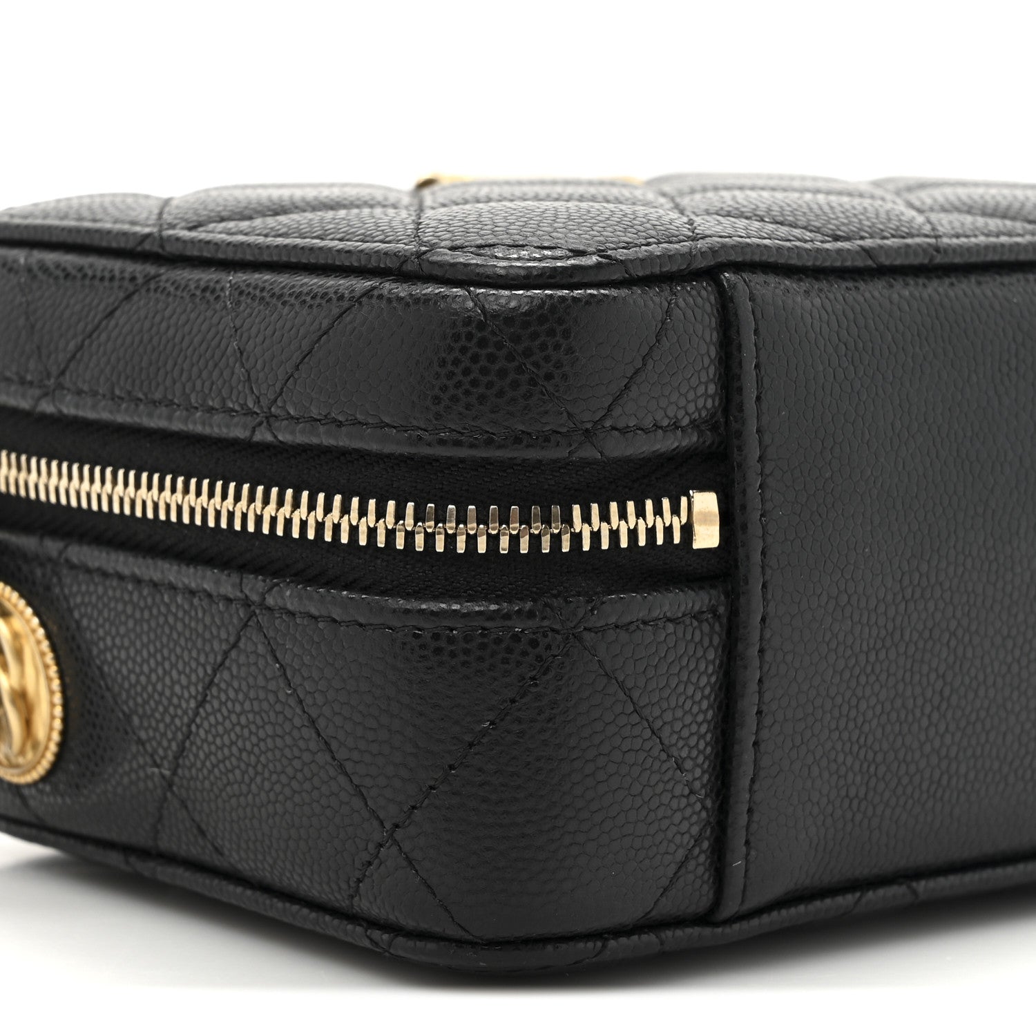 Caviar Quilted Twist Your Buttons Clutch With Chain Black