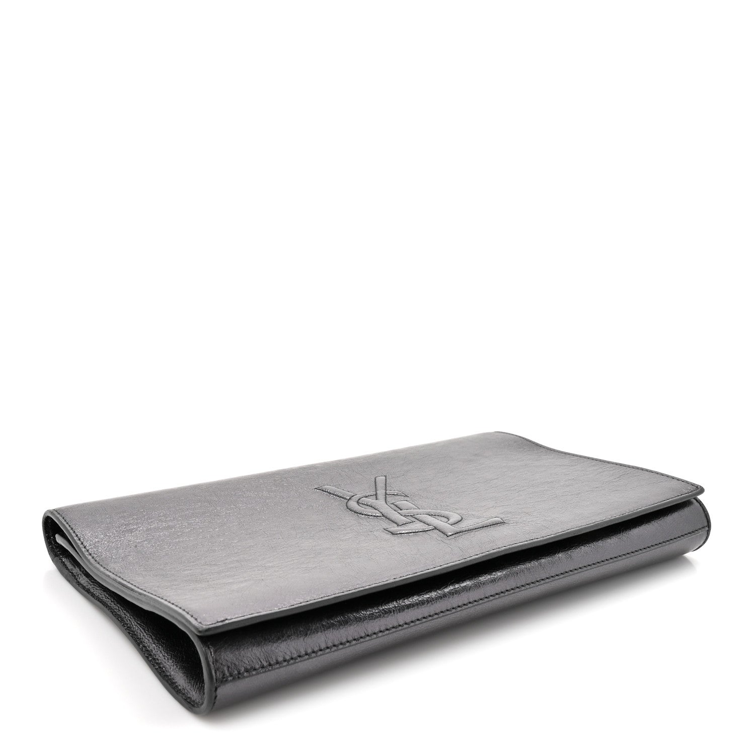 Metallic Calfskin Large Belle De Jour Clutch Dark Silver
