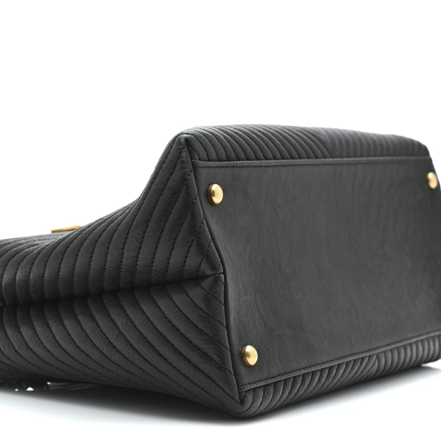 Wrinkled Lambskin Chevron Quilted Surpique Tote Black