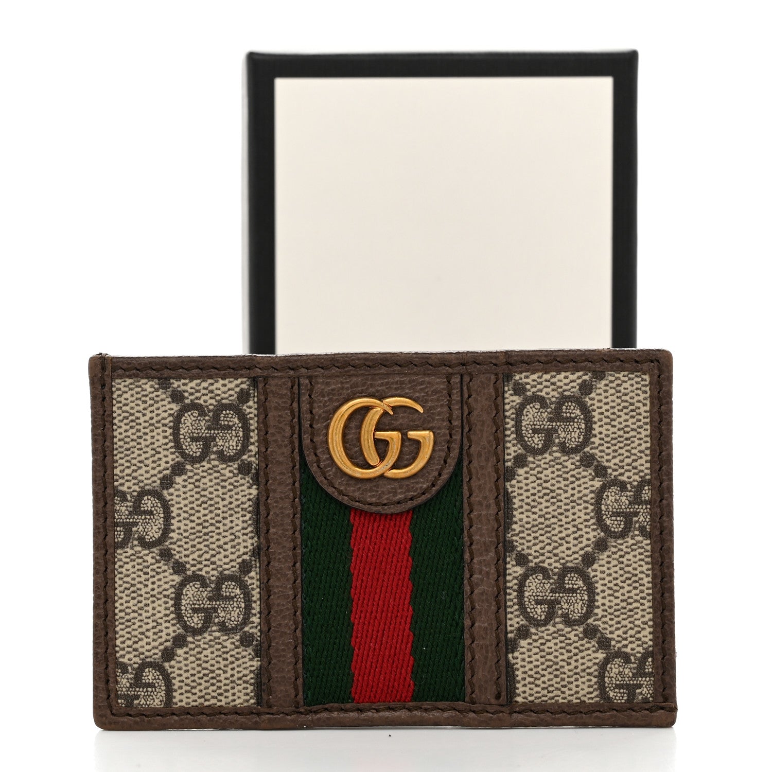GG Supreme Monogram Ophidia Card Holder Brown
