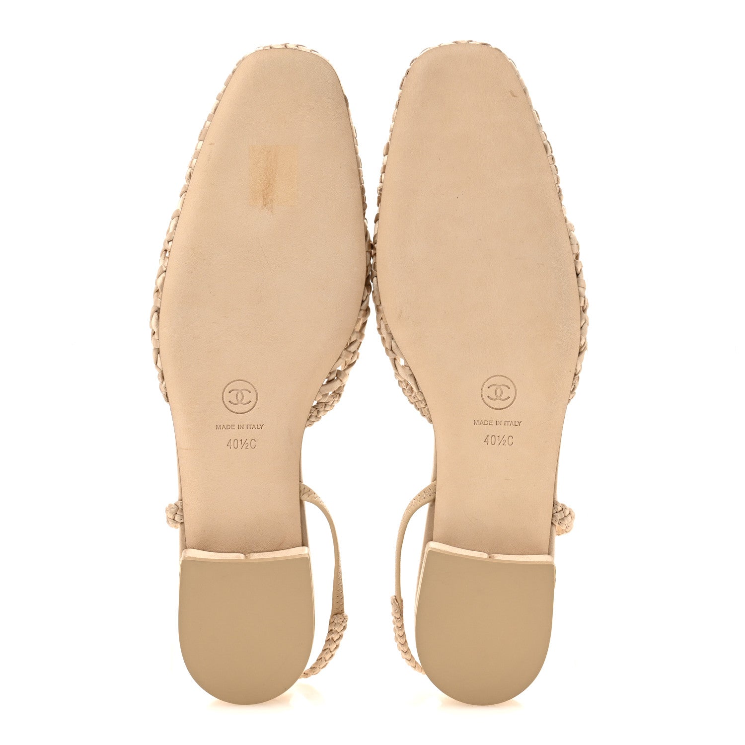 Satin Braided Slingback Flats 40.5 Beige
