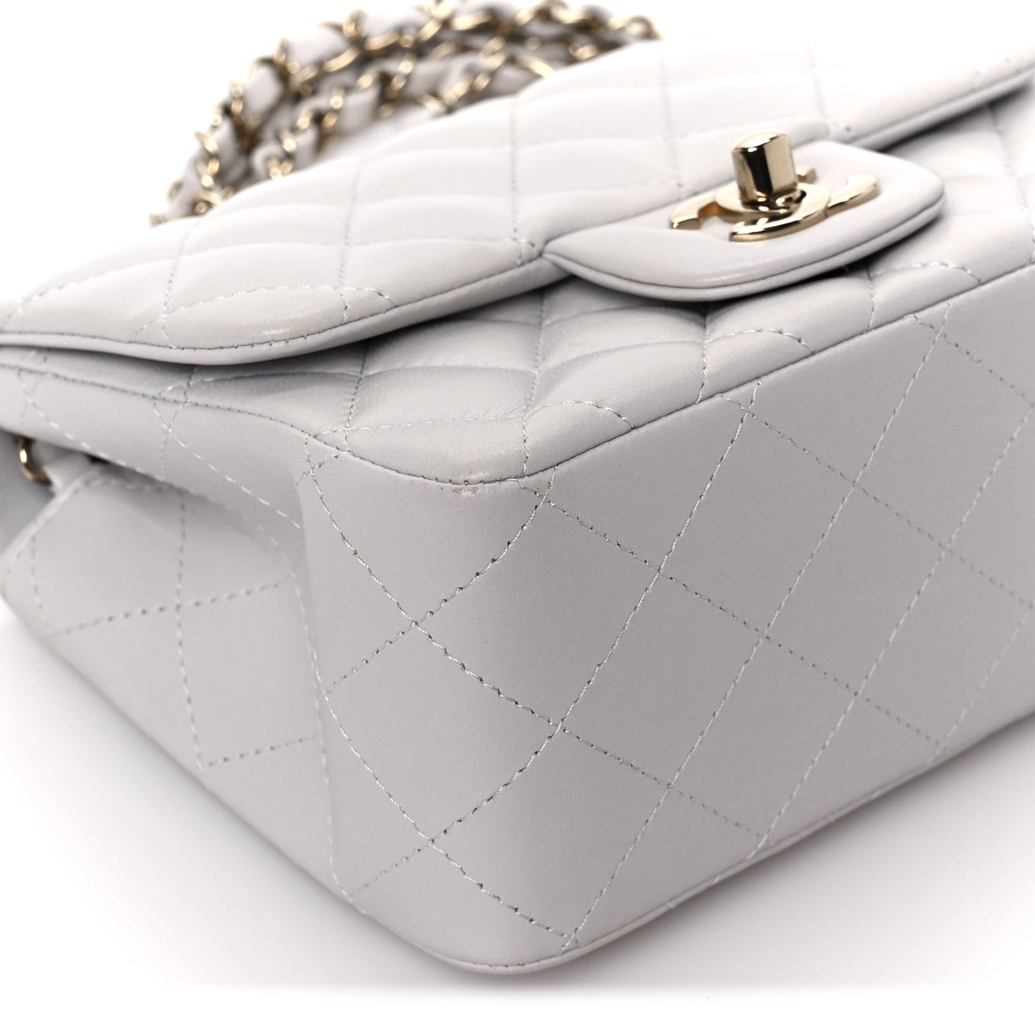 Lambskin Quilted Mini Square Flap Light Grey