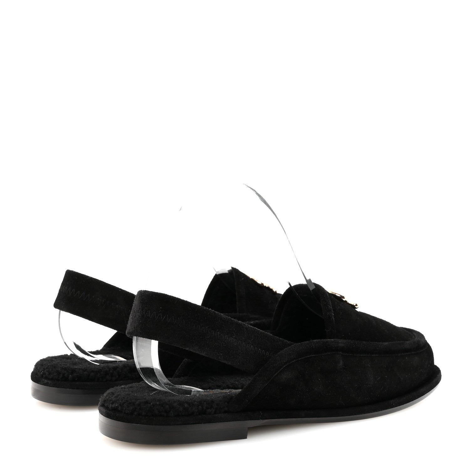 Suede Calfskin CC Slingback Loafers 39 Black