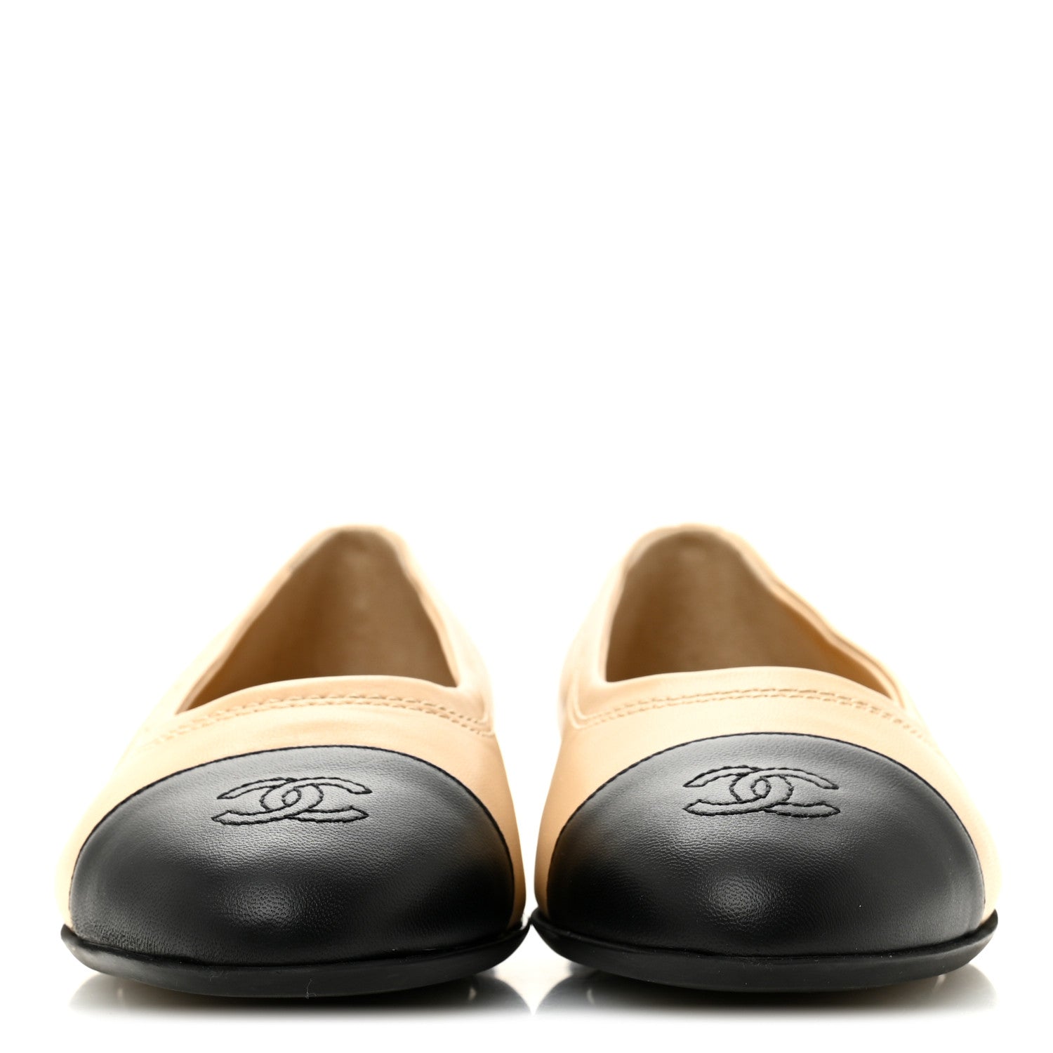 Lambskin Cap Toe CC Uniform Ballerina Flats 40 Beige Black
