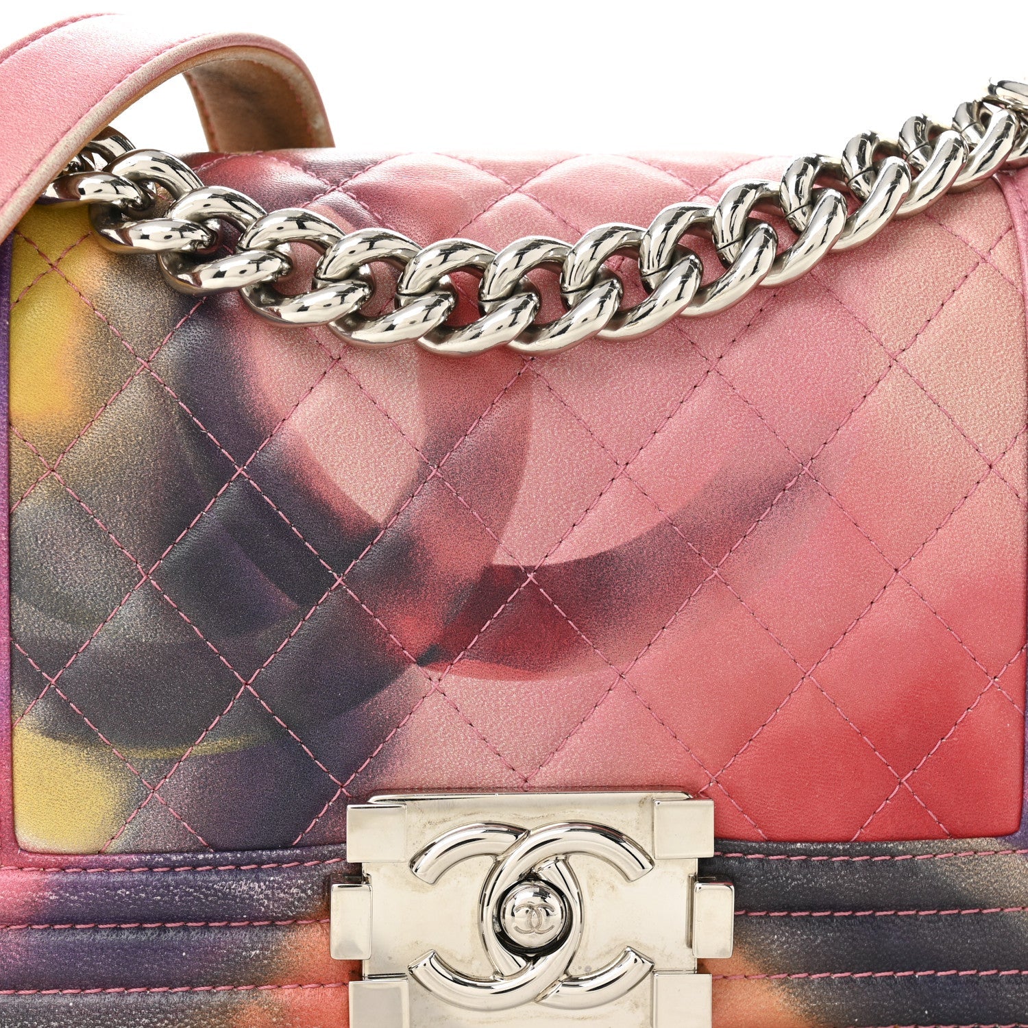 Lambskin Quilted Small Flower Power Boy Flap Multicolor