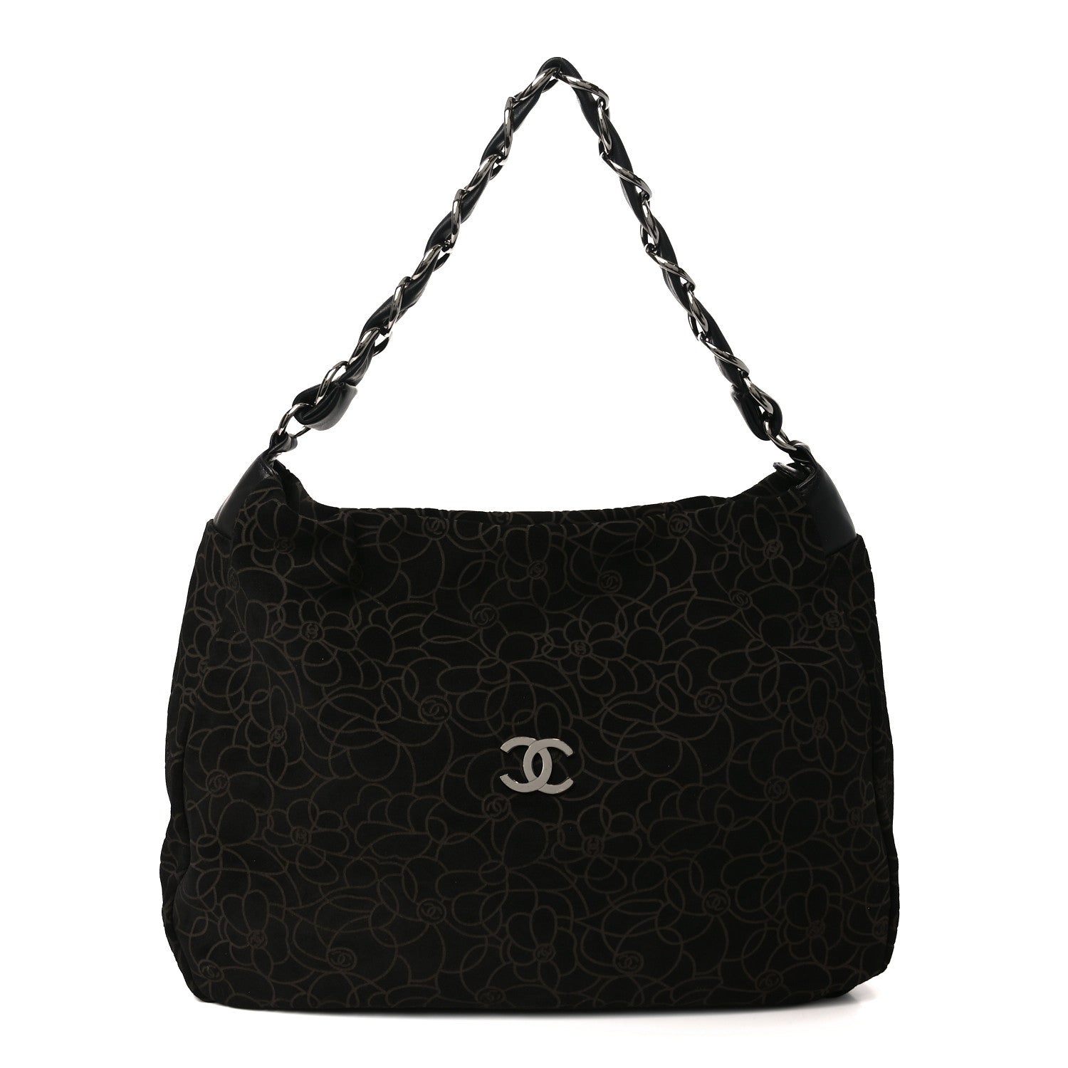 Suede Camellia Hobo Bag Black
