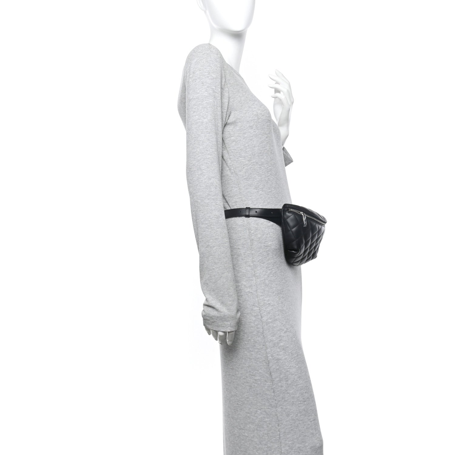 Calfskin Quilted Uniform Waist Belt Bag Black