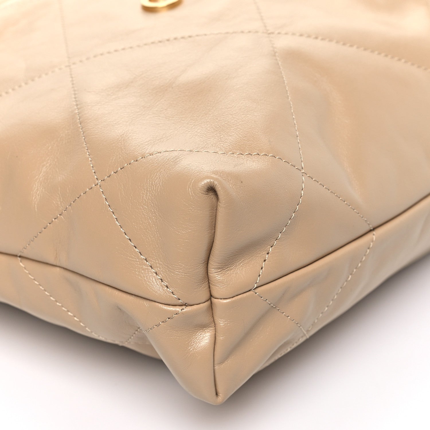 Shiny Calfskin Quilted Small Chanel 22 Beige