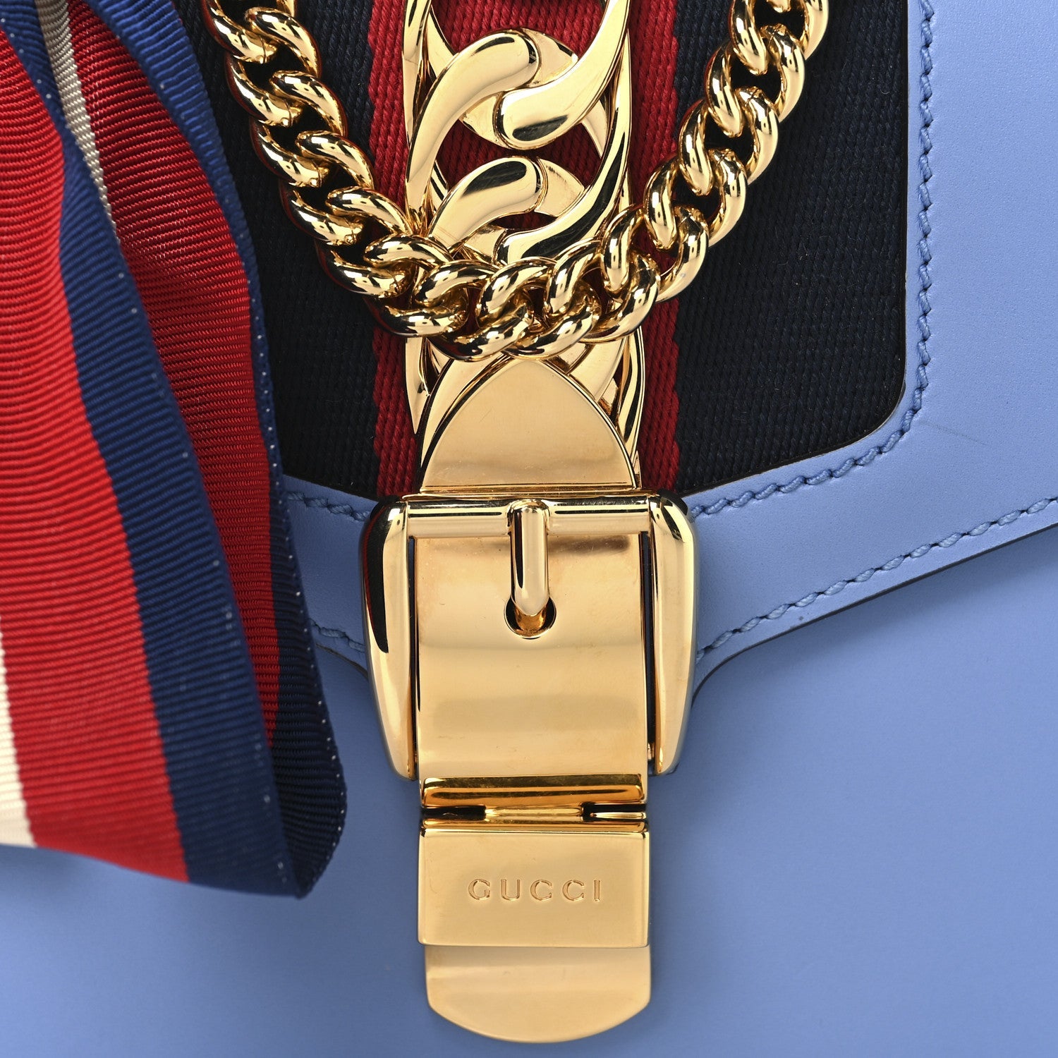 Calfskin Mini Sylvie Chain Shoulder Bag Clear Sky Blue