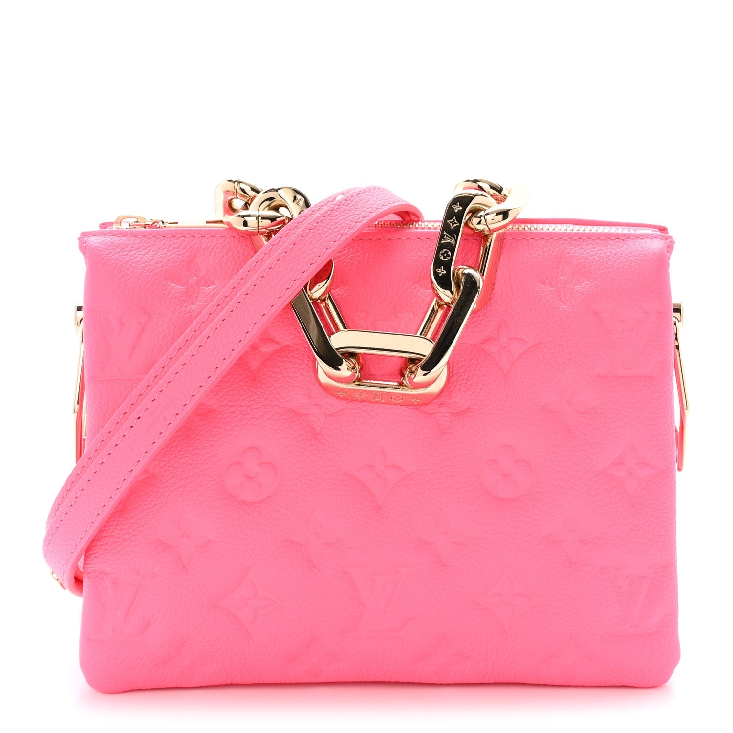 Calfskin Embossed Monogram Coussin BB Rose Fluo