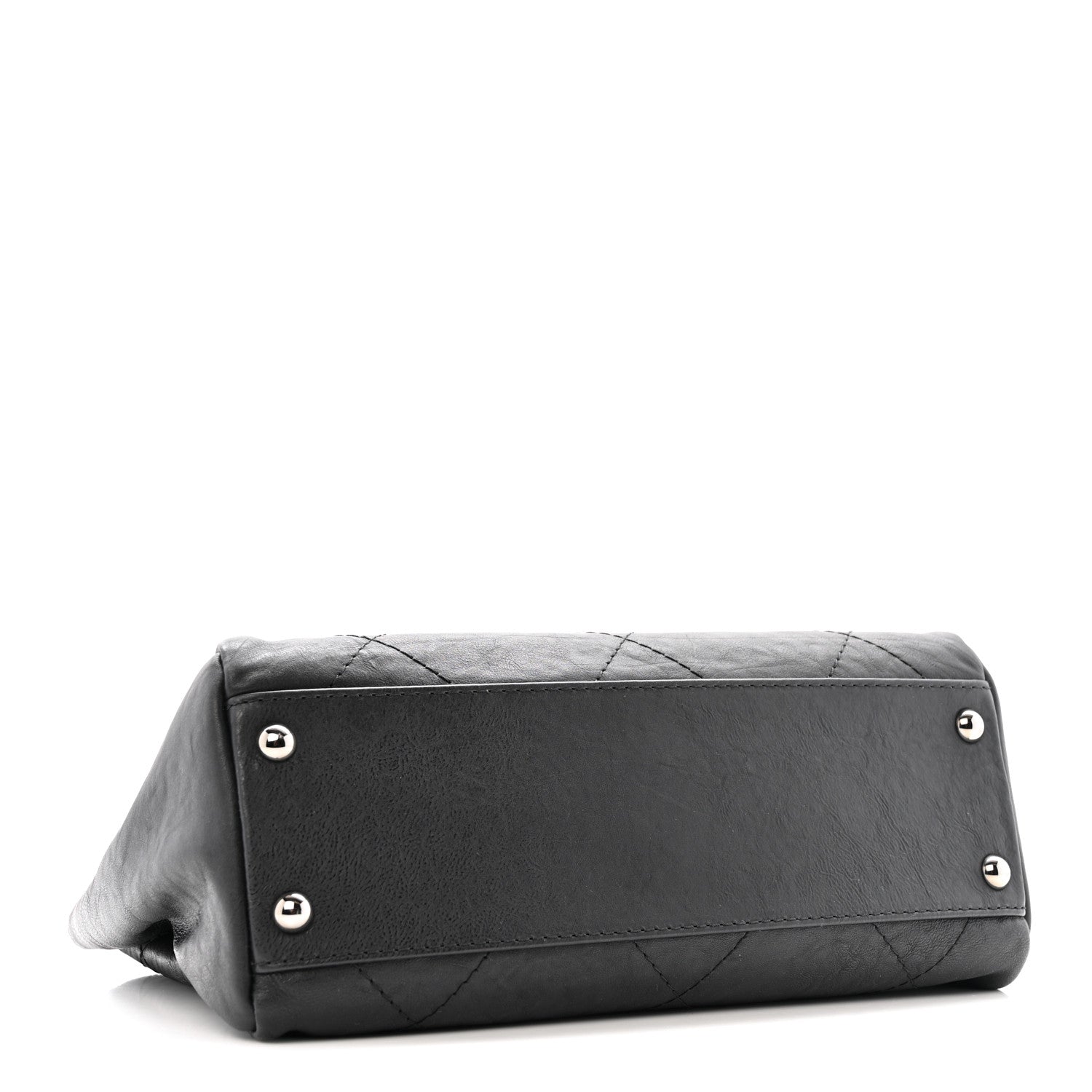 Washed Calfskin Diamond Stitch Hamptons Shopping Tote Black
