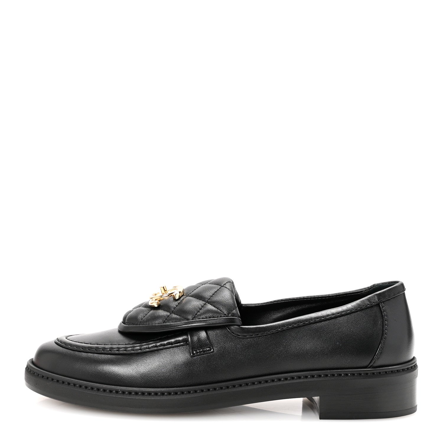 Crumpled Lambskin Quilted CC Turnlock Loafers 38.5 Black