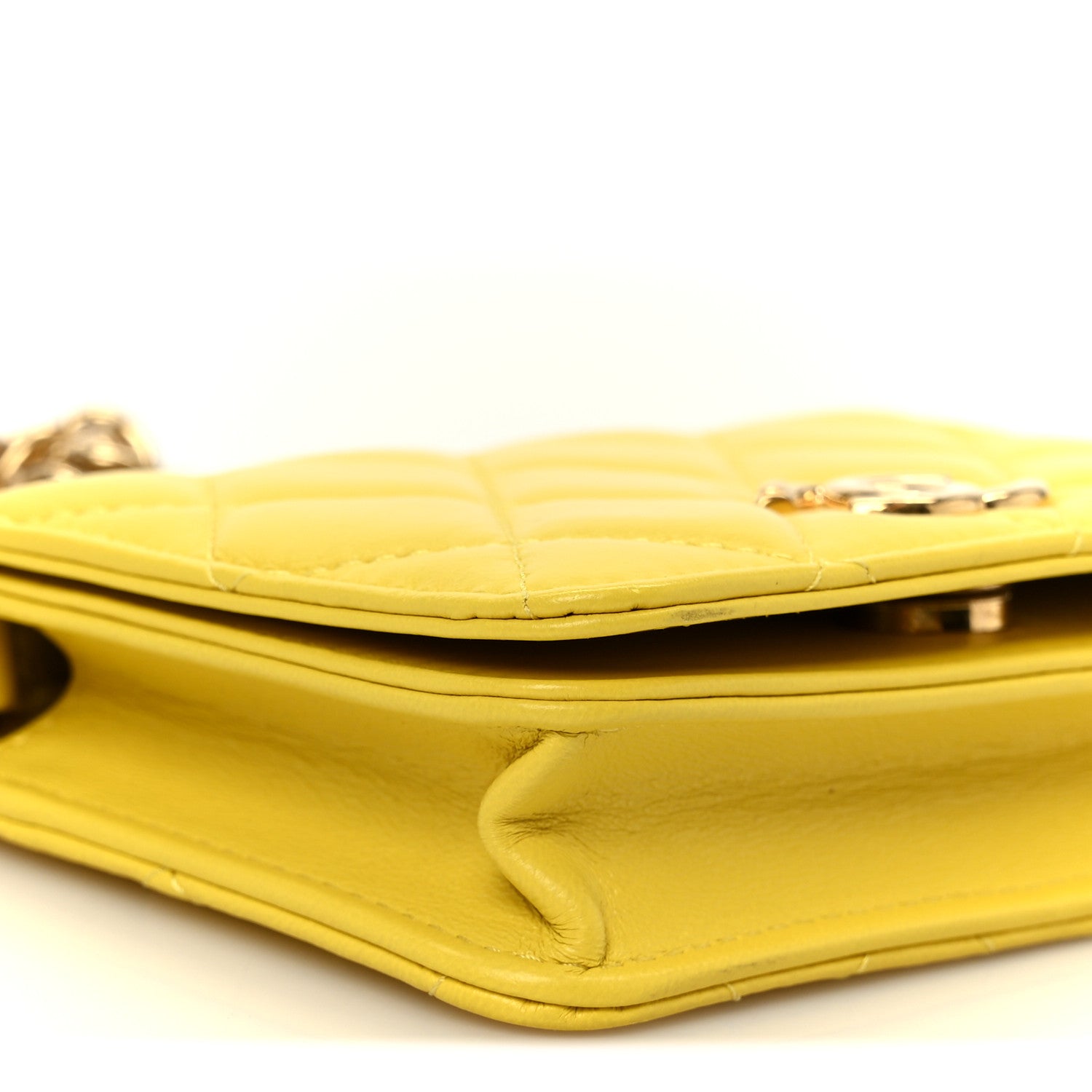 Lambskin Quilted Enamel Logo Flap Card Holder On Chain Yellow