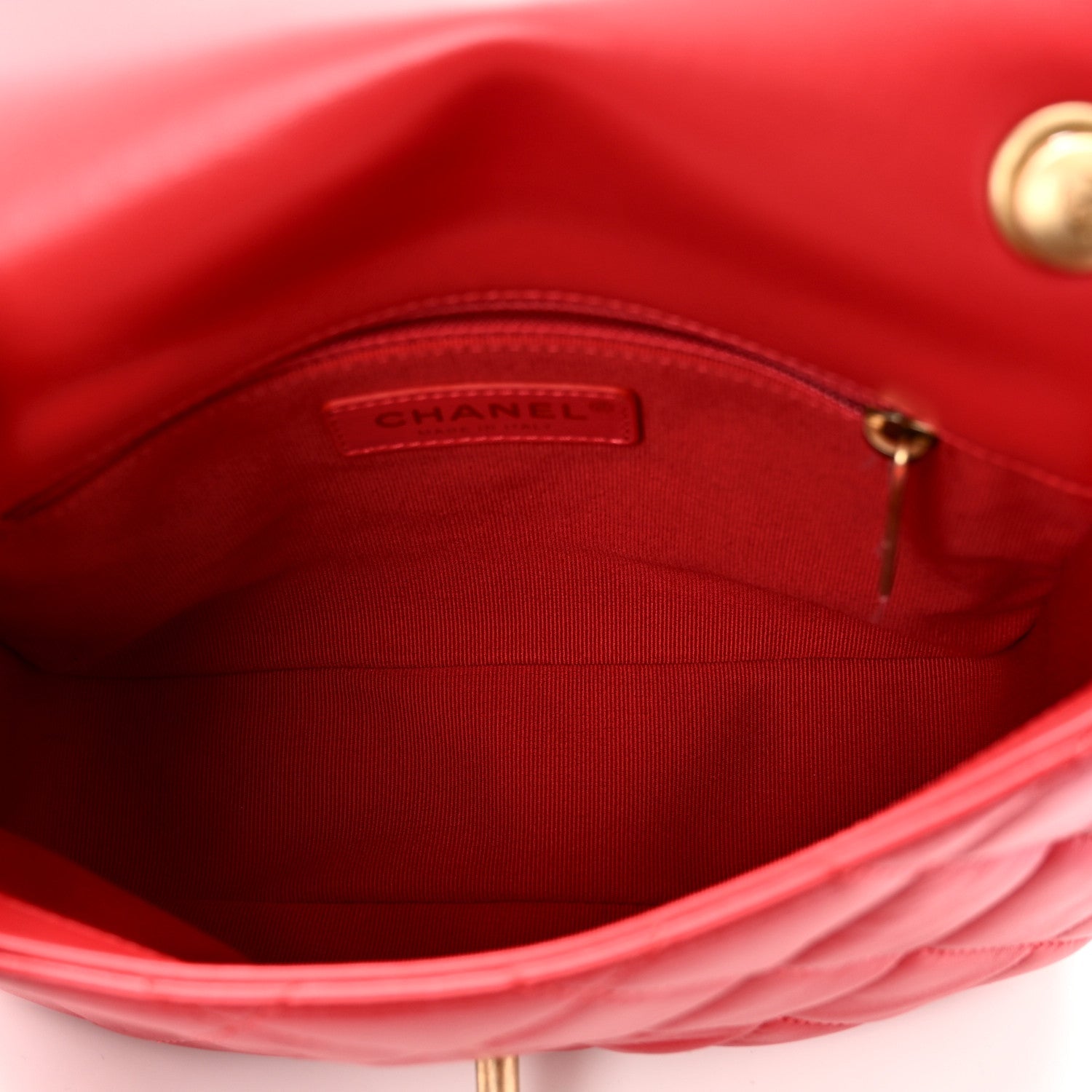 Lambskin Quilted Small Lacquered Chain Flap Red