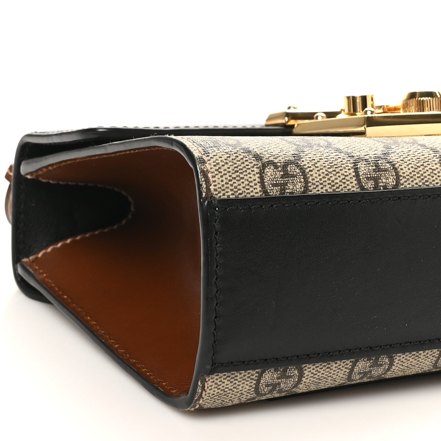 GG Supreme Monogram Calfskin Small Padlock Shoulder Bag Beige Black Cuir